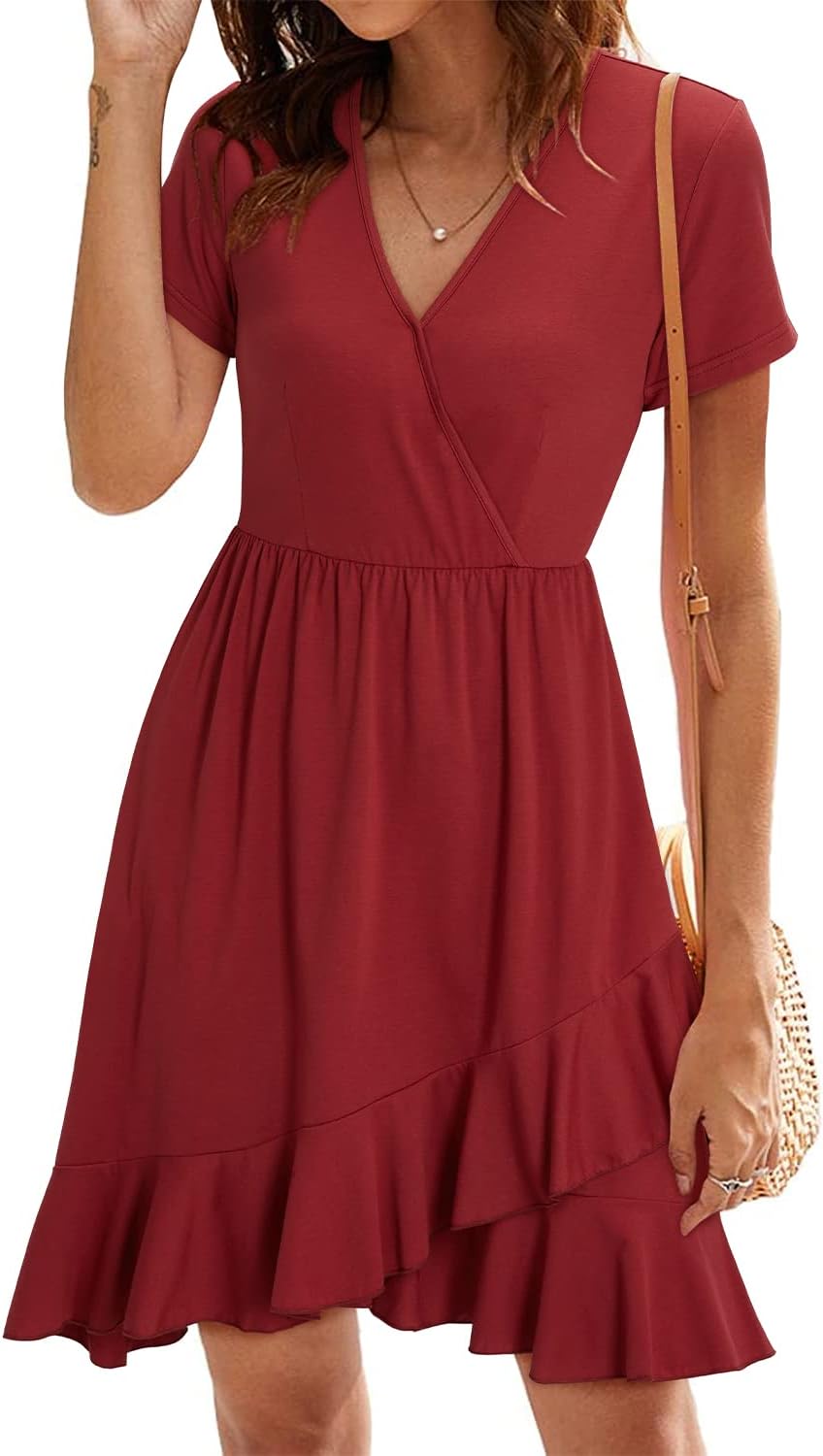 ULTRANICE Womens Summer Dresses Floral V Neck Ruffled Hem Spaghetti Spring Casual Beach Outfits Flowy Wrap Sun Dress