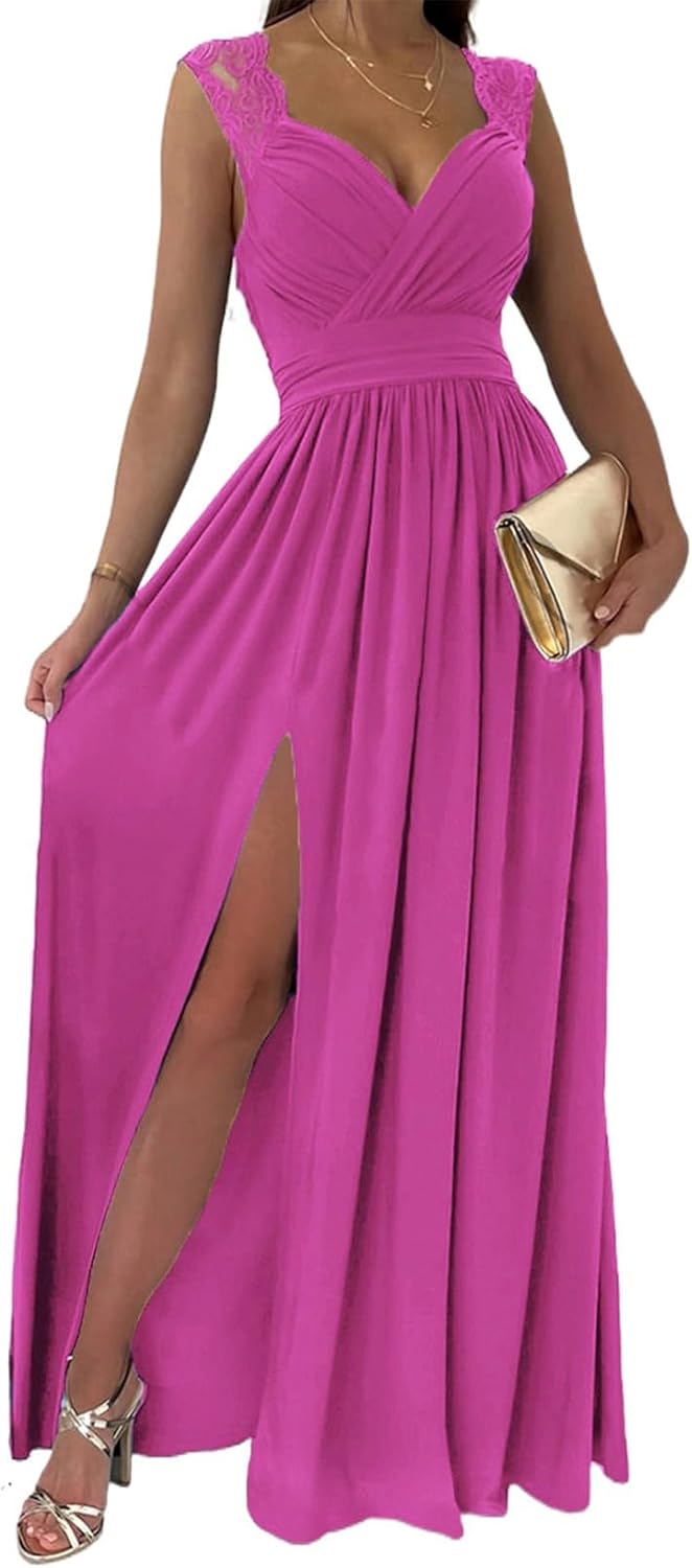 Dokotoo Womens 2025 Formal Dresses Wrap V-Neck Ruched Sexy Bridesmaid Wedding Guest Maxi Dresses