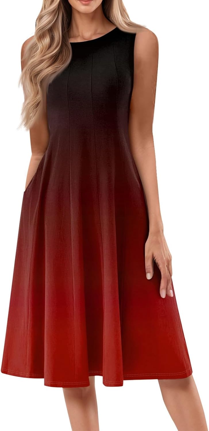 Womens Tank Sundress 2025 Casual Floral Print Tshirt Dress Swing Sleeveless Midi Dress Crewneck Pleated Summer Dresses