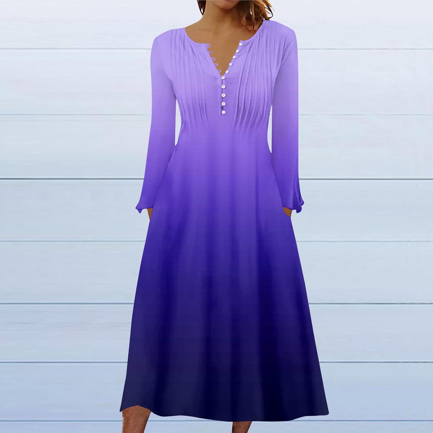 DOPOCQ Fall Women Dresses 2023 Long Sleeve V Neck Plus Size Maxi Dress Boho Dress High Waisted A-Line Dress with Pocket