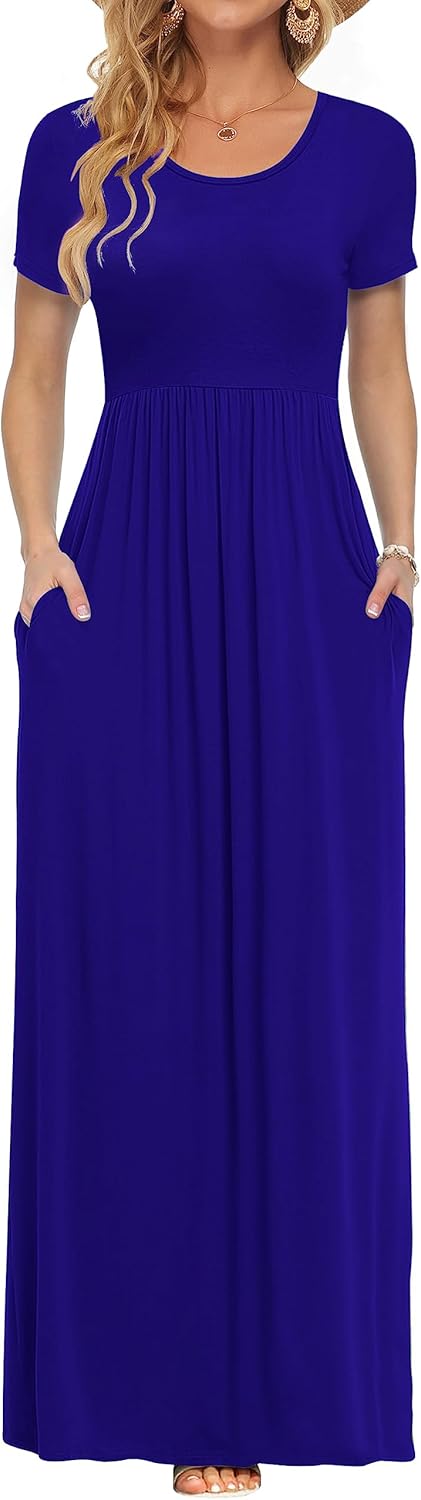 AUSELILY Women's Short Sleeve Loose Plain Casual Long Maxi Dresses for Women 2025