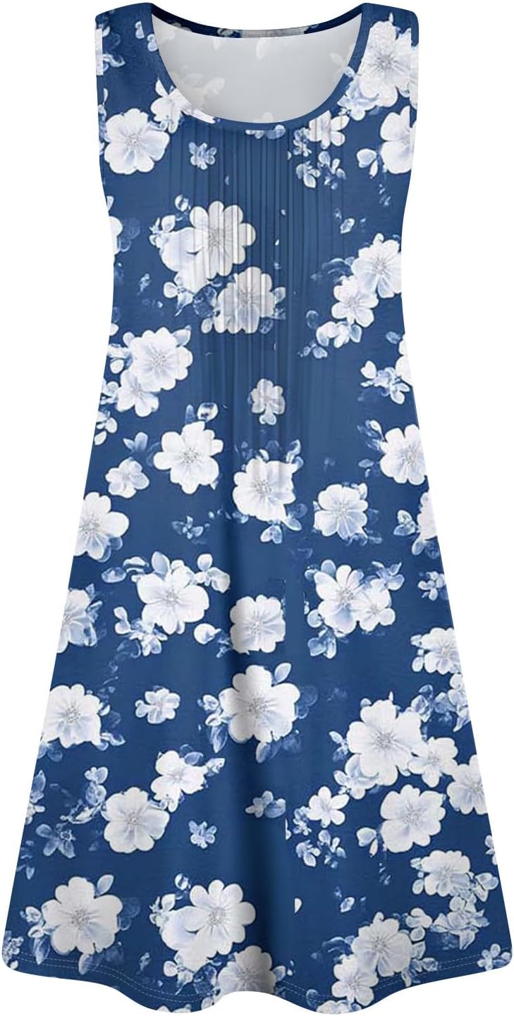 Summer Dresses for Women 2025 Casual Beach U Neck Sleeveless Sundresses Vintage Flowy Boho Tank Dress with Pockets