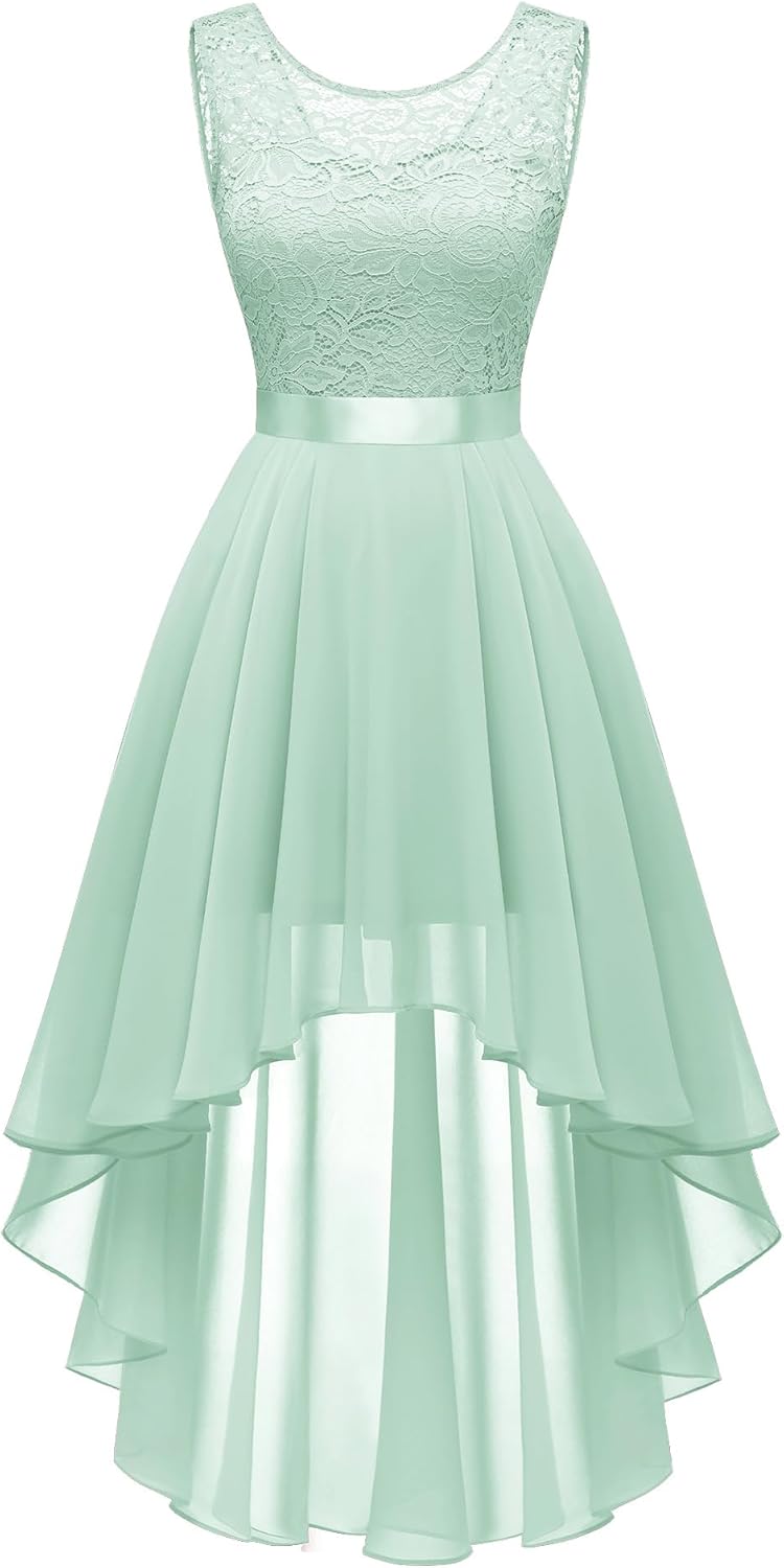BeryLove Cocktail Prom Dresses 2025 Formal Wedding Guest Dresses Sleeveless Lace High Low Homecoming Dress