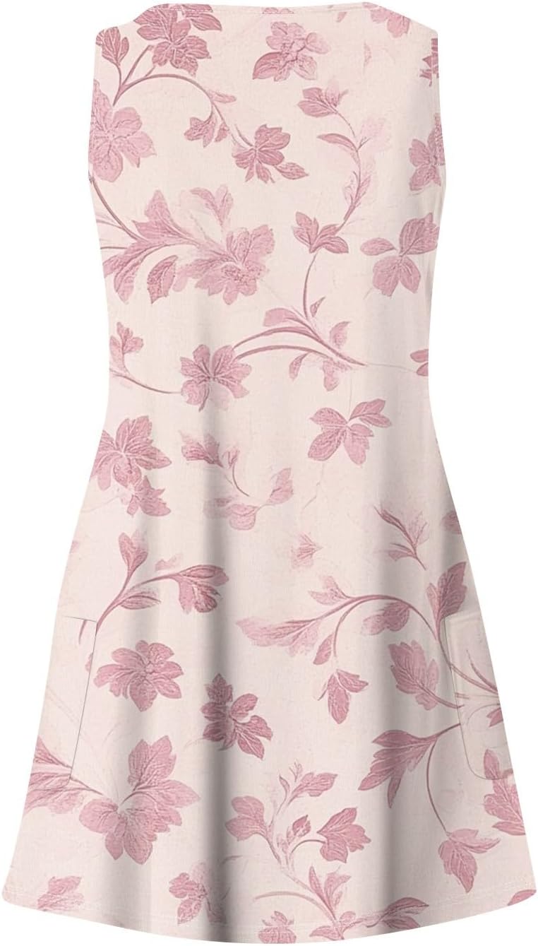 NBXNZWF Women Summer Casual Dress 2025 Casual Loose Sleeveless V-Neck Sundresses A Line Tshirt Beach Dresses with Pockets
