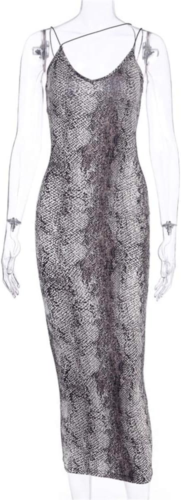 PRIMODA Women's Sexy Neon Asymmetrical Spaghetti Strap Dress Deep V-Neck Sleeveless Bodycon Midi Club Dress