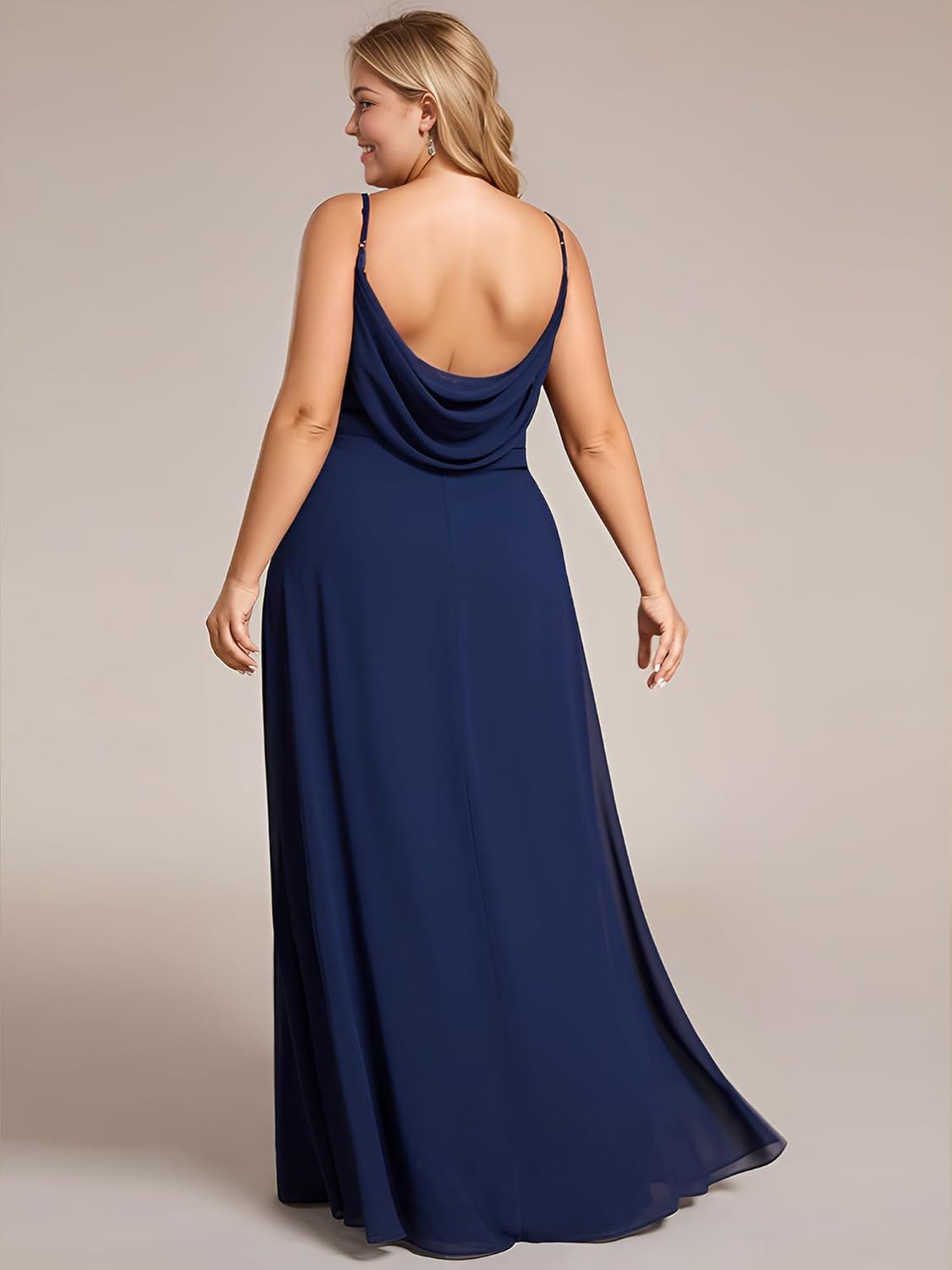 Ever-Pretty Women's Summer Chiffon Pleated Plus Size Bridesmaid Dresses Sleeveless Formal Gown with Spaghetti Straps