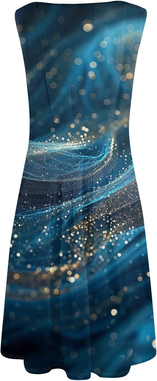 Womens Tank Sundress 2025 Casual Floral Print Tshirt Dress Swing Sleeveless Midi Dress Crewneck Pleated Summer Dresses