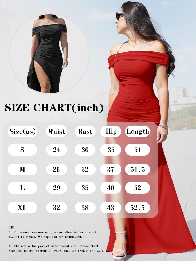 LAGSHIAN Women's Elegant Bodycon Off Shoulder Sleeveless High Split Ruched Long Formal Evening Dress
