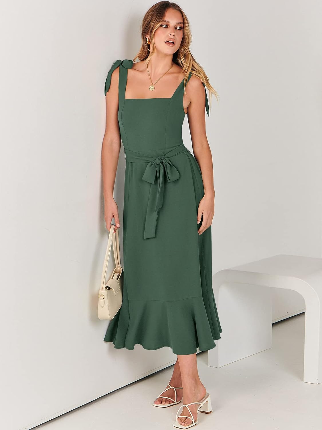 ANRABESS Women's Square Neck Ruffle Split Midi Elegant Formal Wedding Guest Cocktail Bridesmaid Graduation Party Dresses