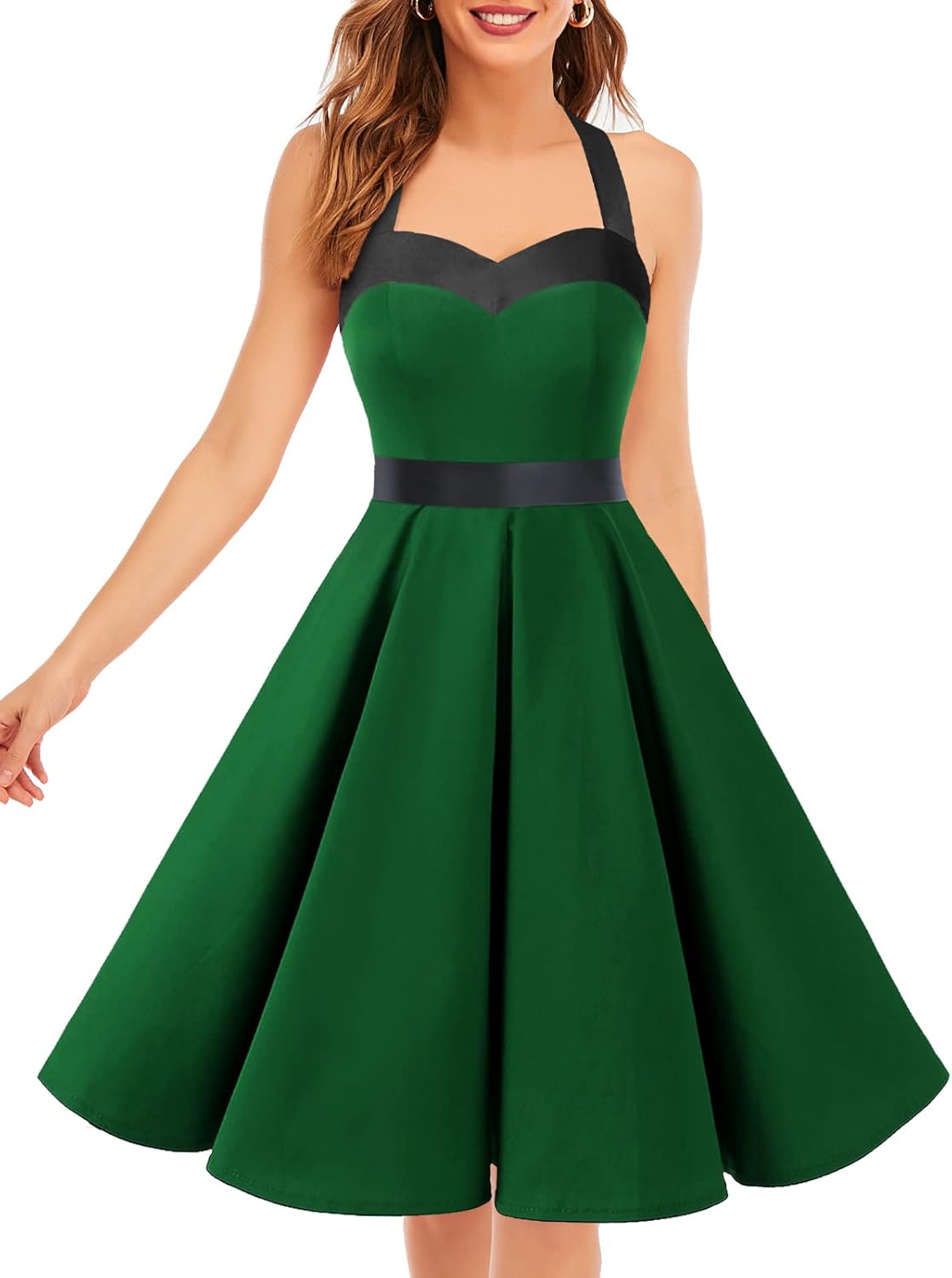 DRESSTELLS Women's Vintage 1950s Cocktail Party Dress Retro Wedding Guest Halter Rockabilly Swing Dresses
