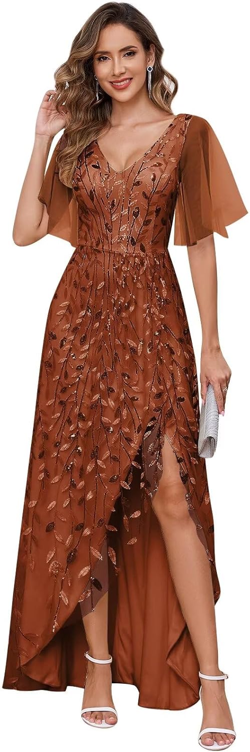 Women's Short Sleeve Mother of The Bride Dresses for Wedding Sparkly Sequin Long Formal Evening Dresses