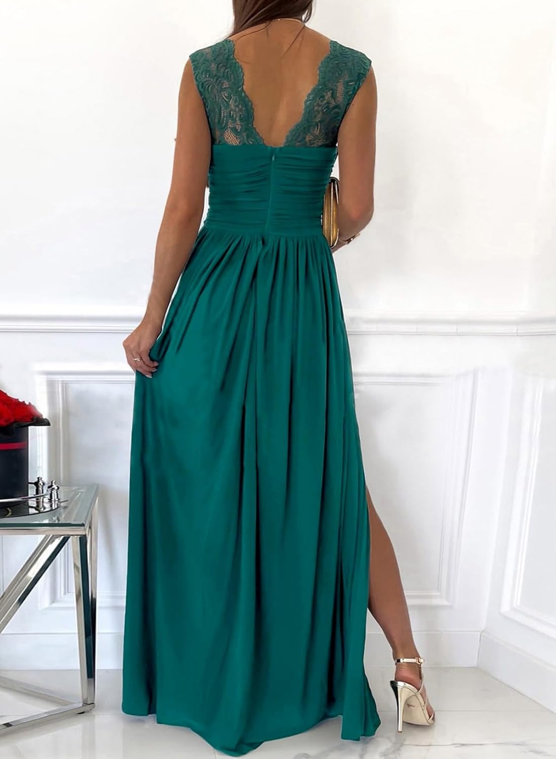 Dokotoo Womens 2025 Formal Dresses Wrap V-Neck Ruched Sexy Bridesmaid Wedding Guest Maxi Dresses