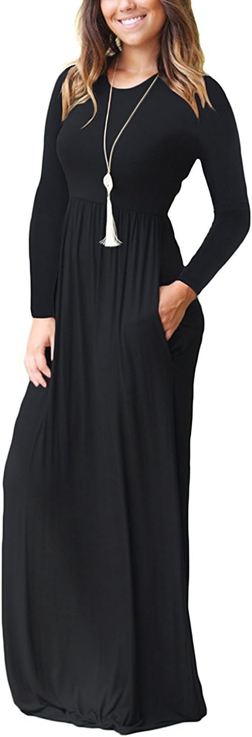 VIISHOW Women's Long Sleeve Loose Plain Maxi Dresses Casual Long Dresses with Pockets