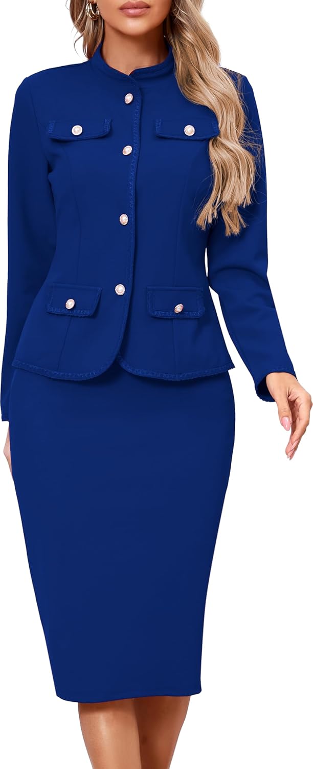 Women 2 Piece Business Suit Elegant Blazer Jacket and Skirt Sets Work Formal Office Clothes Suits