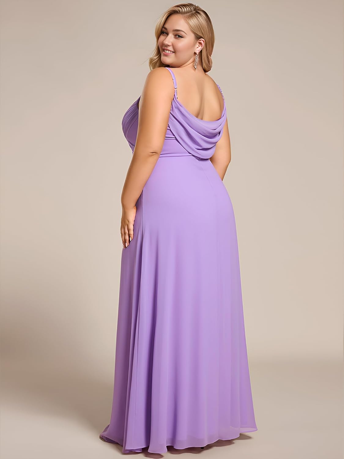 Ever-Pretty Women's Summer Chiffon Pleated Plus Size Bridesmaid Dresses Sleeveless Formal Gown with Spaghetti Straps