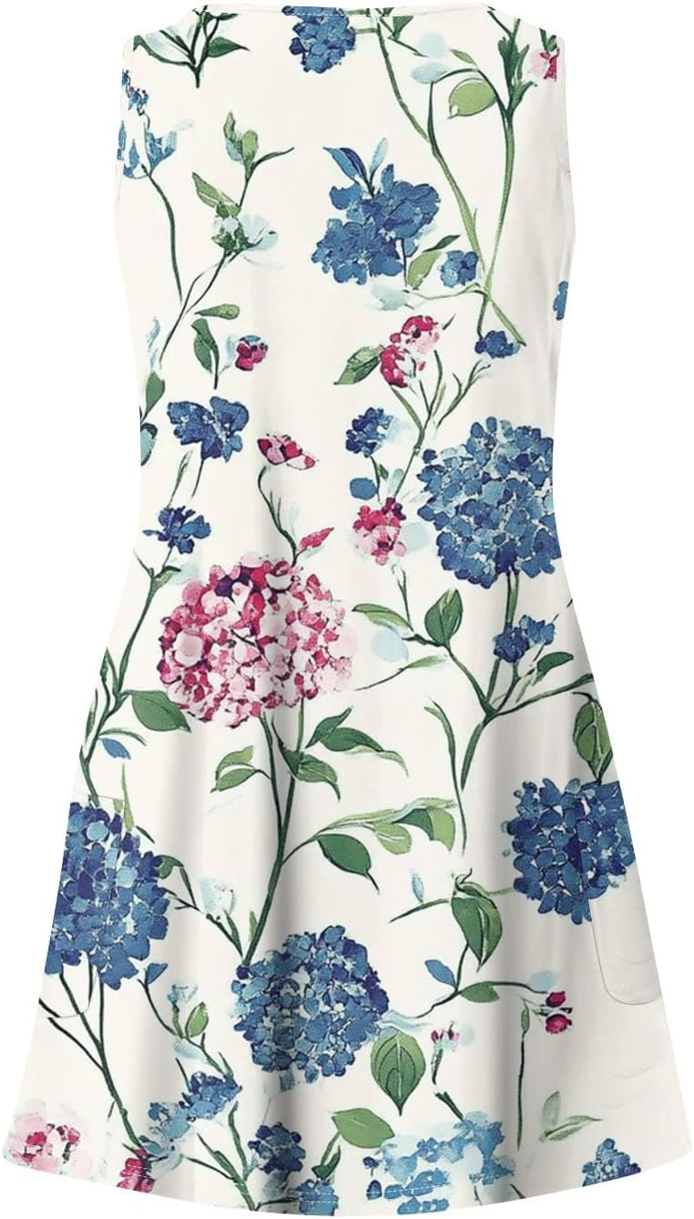 NBXNZWF Women Summer Casual Dress 2025 Casual Loose Sleeveless V-Neck Sundresses A Line Tshirt Beach Dresses with Pockets