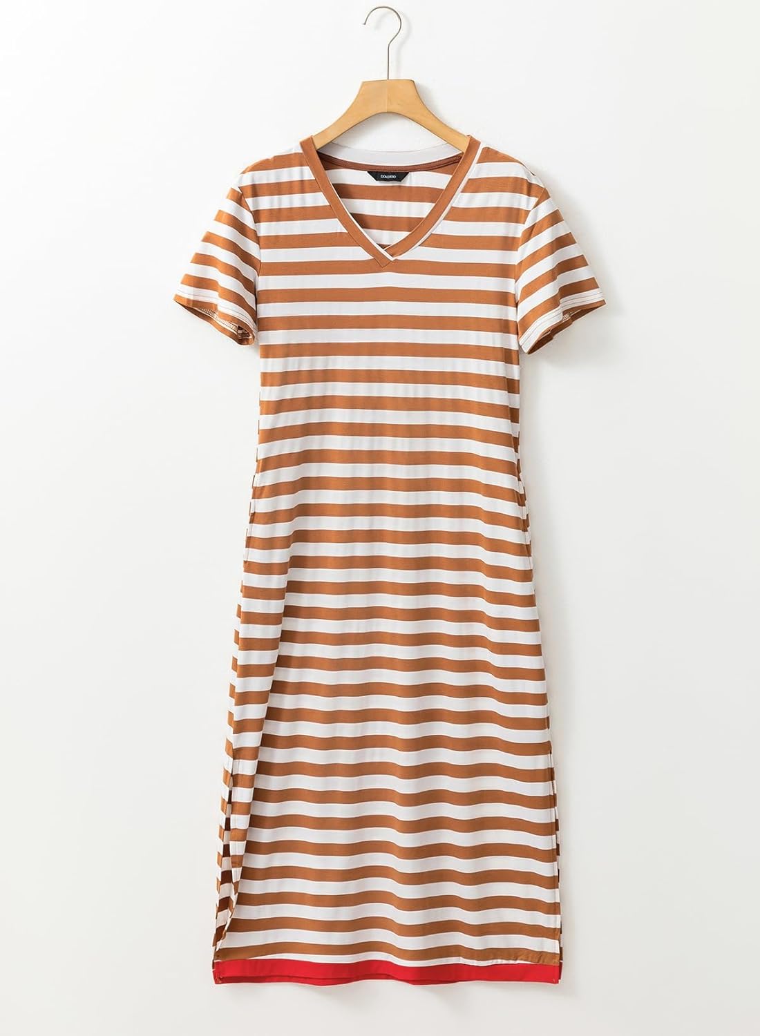 Dokotoo Summer Dress Casual Womens Fashion Short Sleeve Maxi Dress T Shirt Dress Striped Long Color Block Maxi Dress