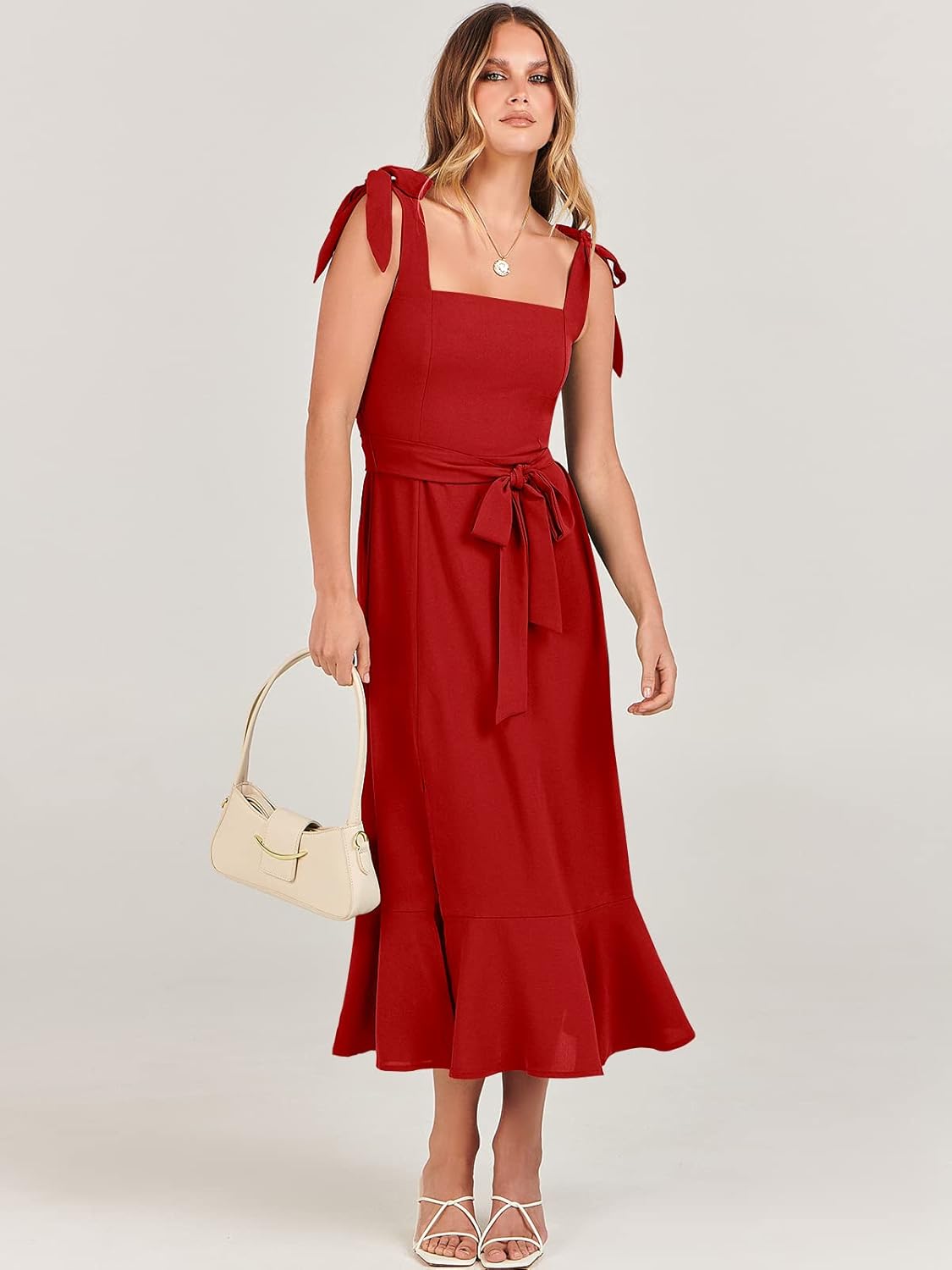 ANRABESS Women's Square Neck Ruffle Split Midi Elegant Formal Wedding Guest Cocktail Bridesmaid Graduation Party Dresses