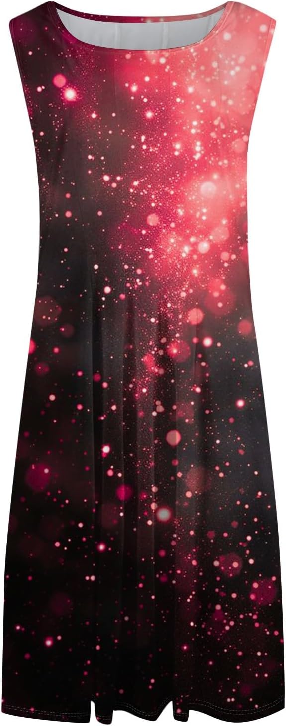 Womens Tank Sundress 2025 Casual Floral Print Tshirt Dress Swing Sleeveless Midi Dress Crewneck Pleated Summer Dresses