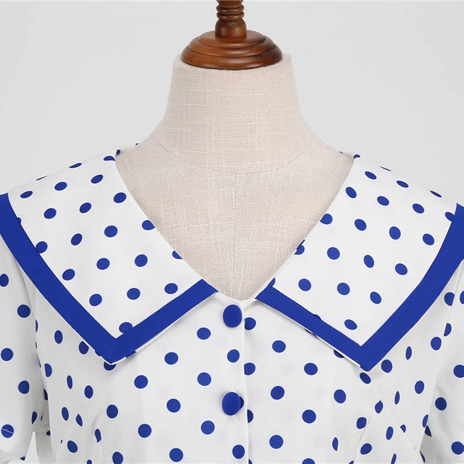 Women's Lapel Rockabilly Dress Cute Polka Dot Print Audrey Dress Button Down Vintage Cocktail Dress 1950s Fairy Dress