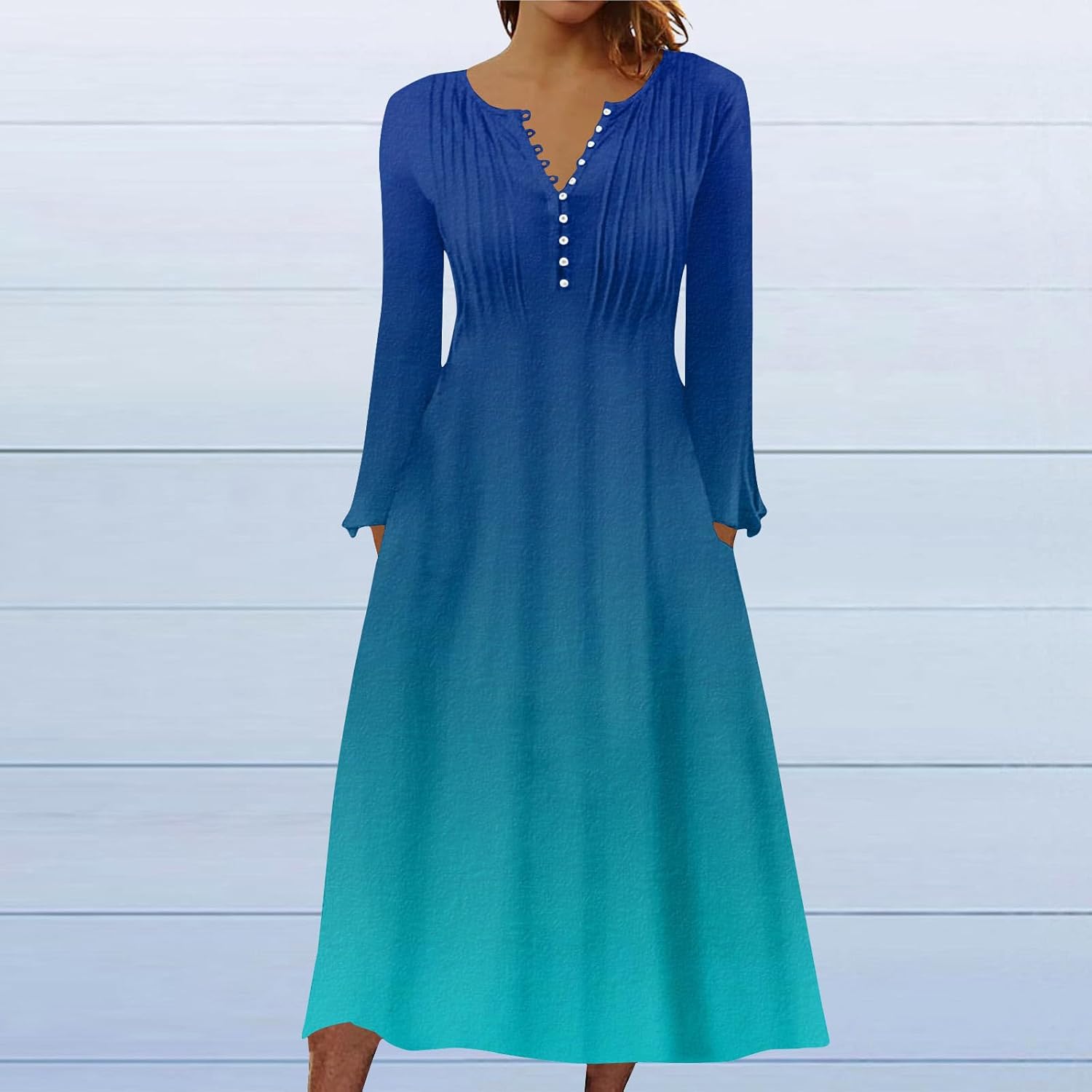 DOPOCQ Fall Women Dresses 2023 Long Sleeve V Neck Plus Size Maxi Dress Boho Dress High Waisted A-Line Dress with Pocket