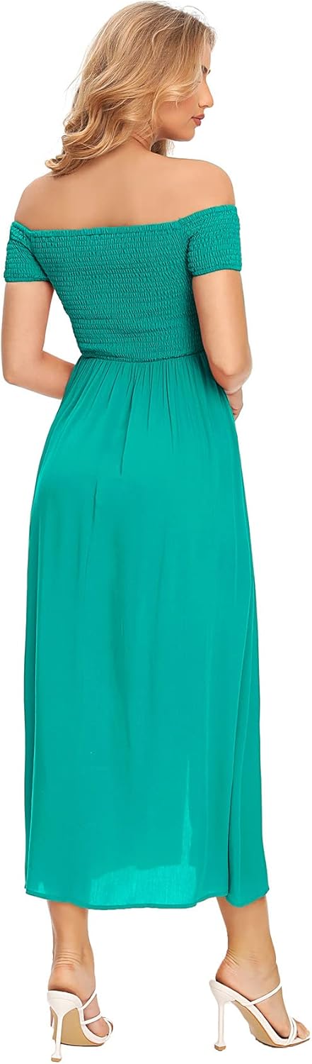 Floerns Women's Boho Floral Print Off Shoulder Split Long A Line Dress