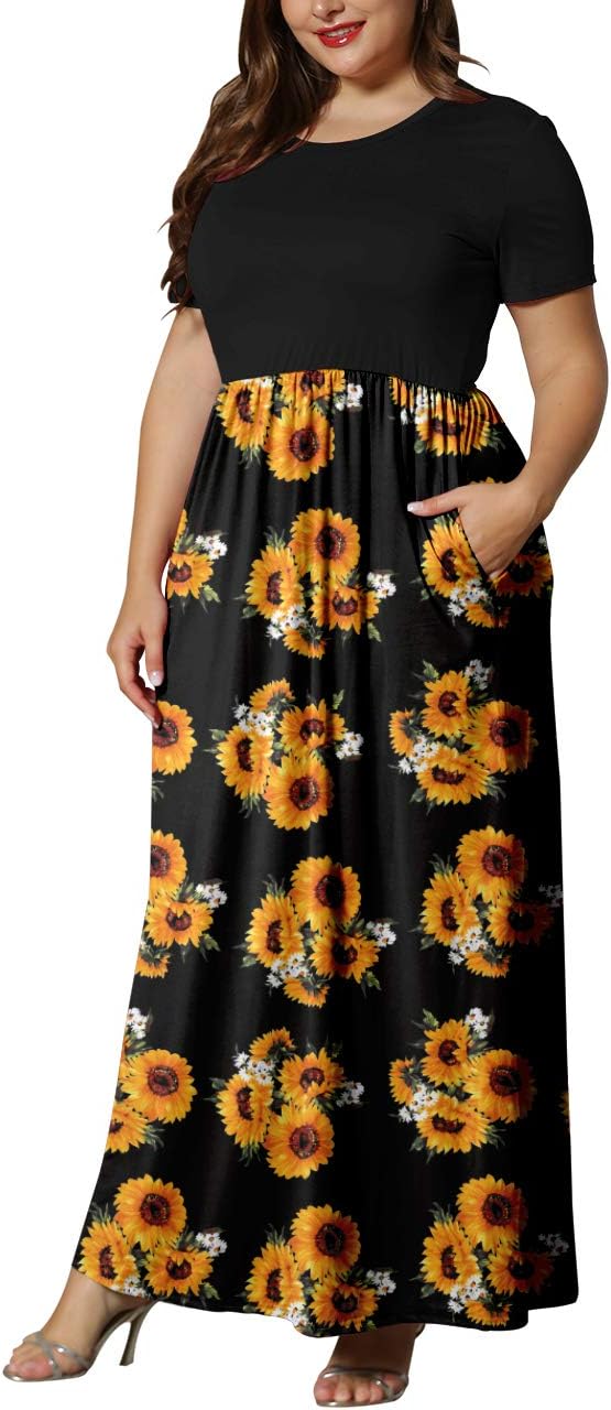 KARALIN Women’s Plus Size Maxi Dresses for Curvy Women Summer Casual Short Sleeve 2025 Long Dress 14W-26W
