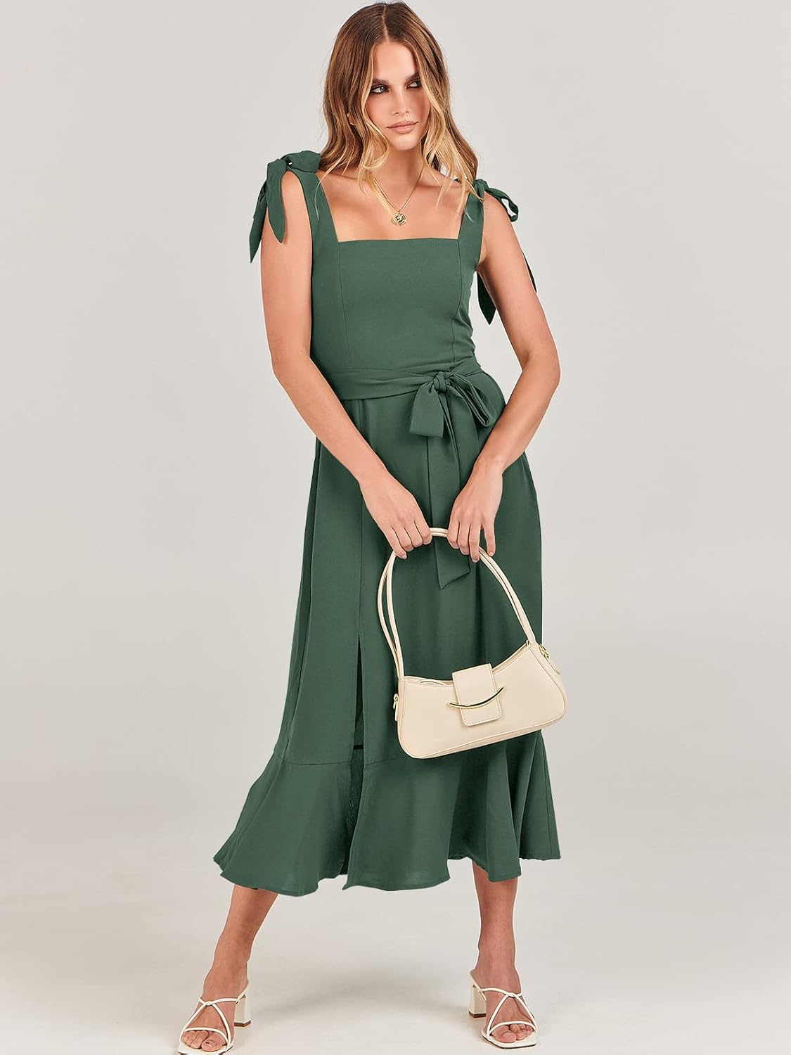 ANRABESS Women's Square Neck Ruffle Split Midi Elegant Formal Wedding Guest Cocktail Bridesmaid Graduation Party Dresses