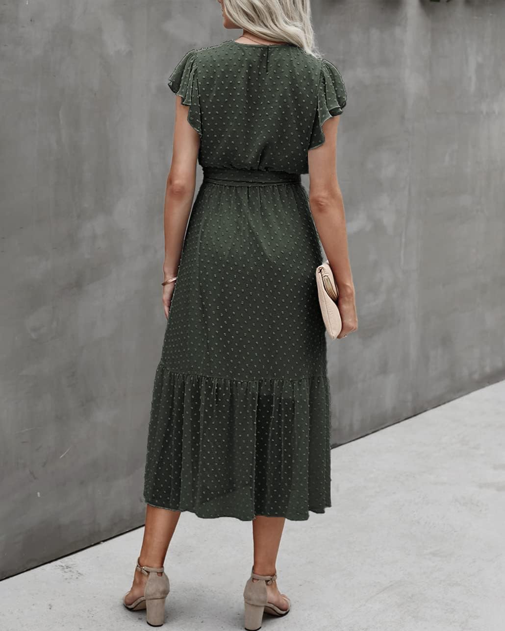 BTFBM Women Summer Bohemian Floral Casual Wrap V Neck Ruffle Cap Sleeveless Belt A-Line Pleated Hem Midi Sun Dress White