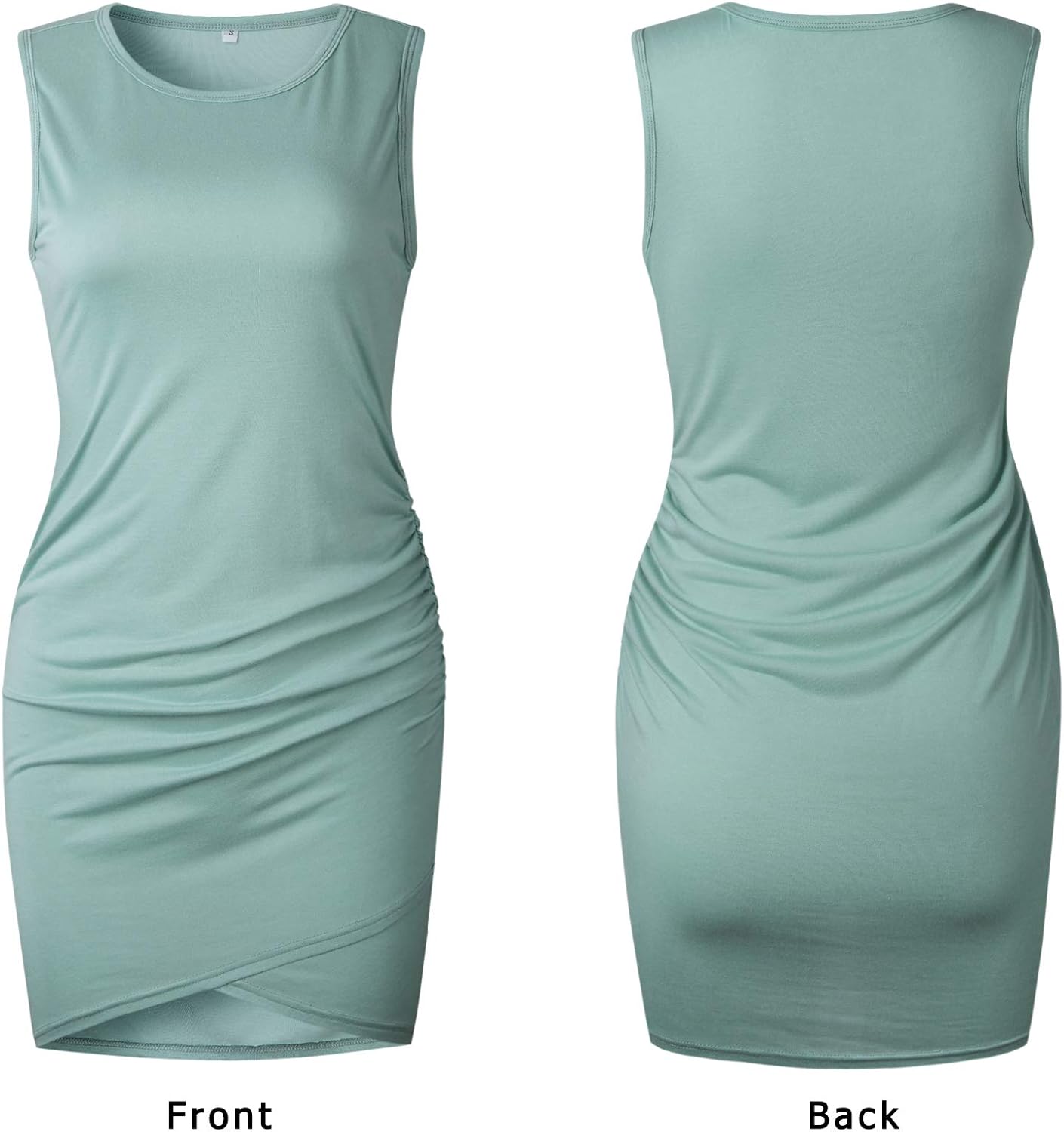 BTFBM Women 2025 Summer Sleeveless Tank Dresses Crew Neck Slim Fit Short Casual Ruched Bodycon Party Club Mini Dress