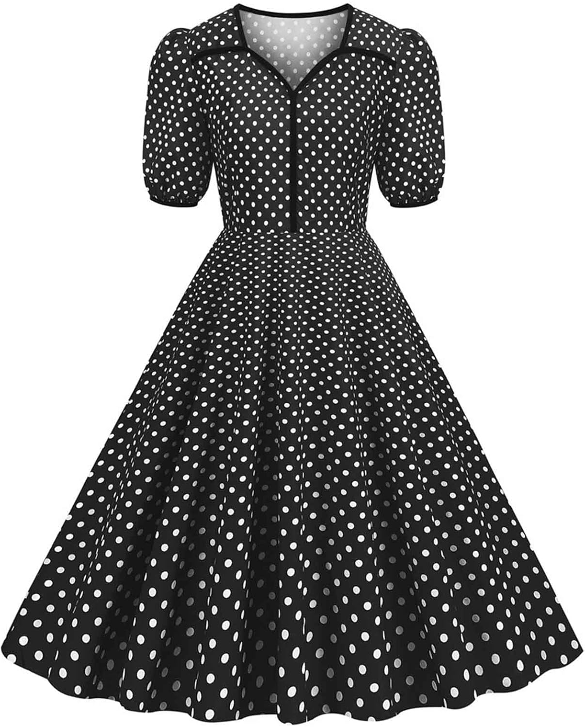 Women Double Breasted Notch Lapel 50s Vintage Short Sleeve Cocktail Swing Dress Polka Dot 1950s Rockabilly Prom Dress