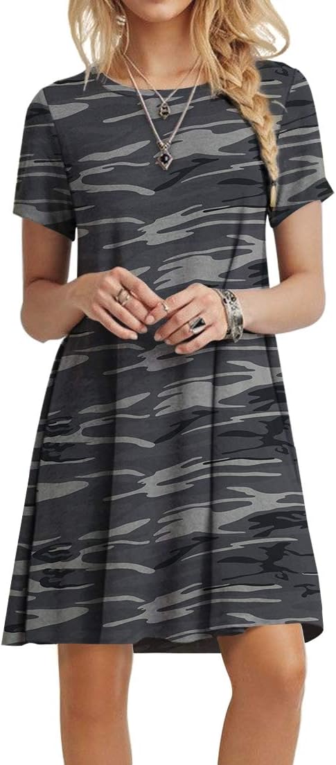 POPYOUNG 2025 Women's Summer Casual T-Shirt Dresses Crew Neck Beach Cover Up Sun Dress
