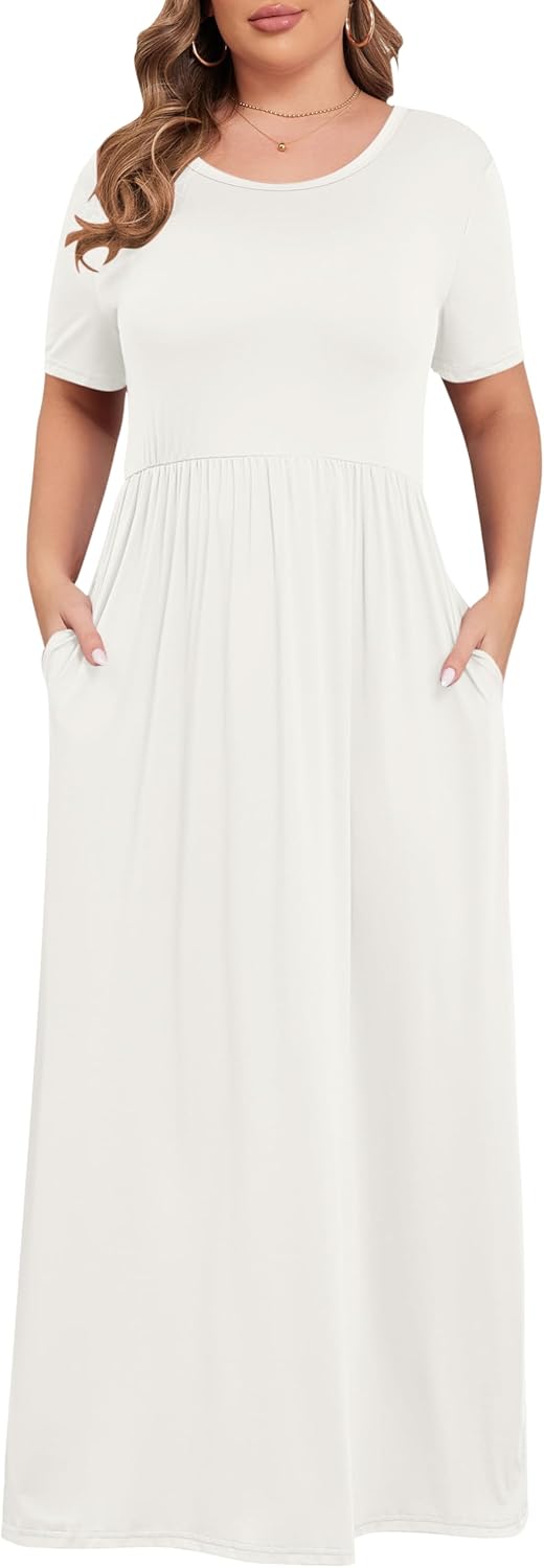 KARALIN Women’s Plus Size Maxi Dresses for Curvy Women Summer Casual Short Sleeve 2025 Long Dress 14W-26W