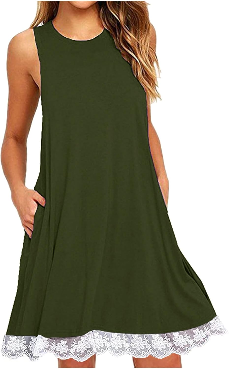 Womens 2025 Boho Beach Dresses Flowy Sleeveless Midi Wedding Dress Cute Crew Neck Summer Tank Sundress with Pockets