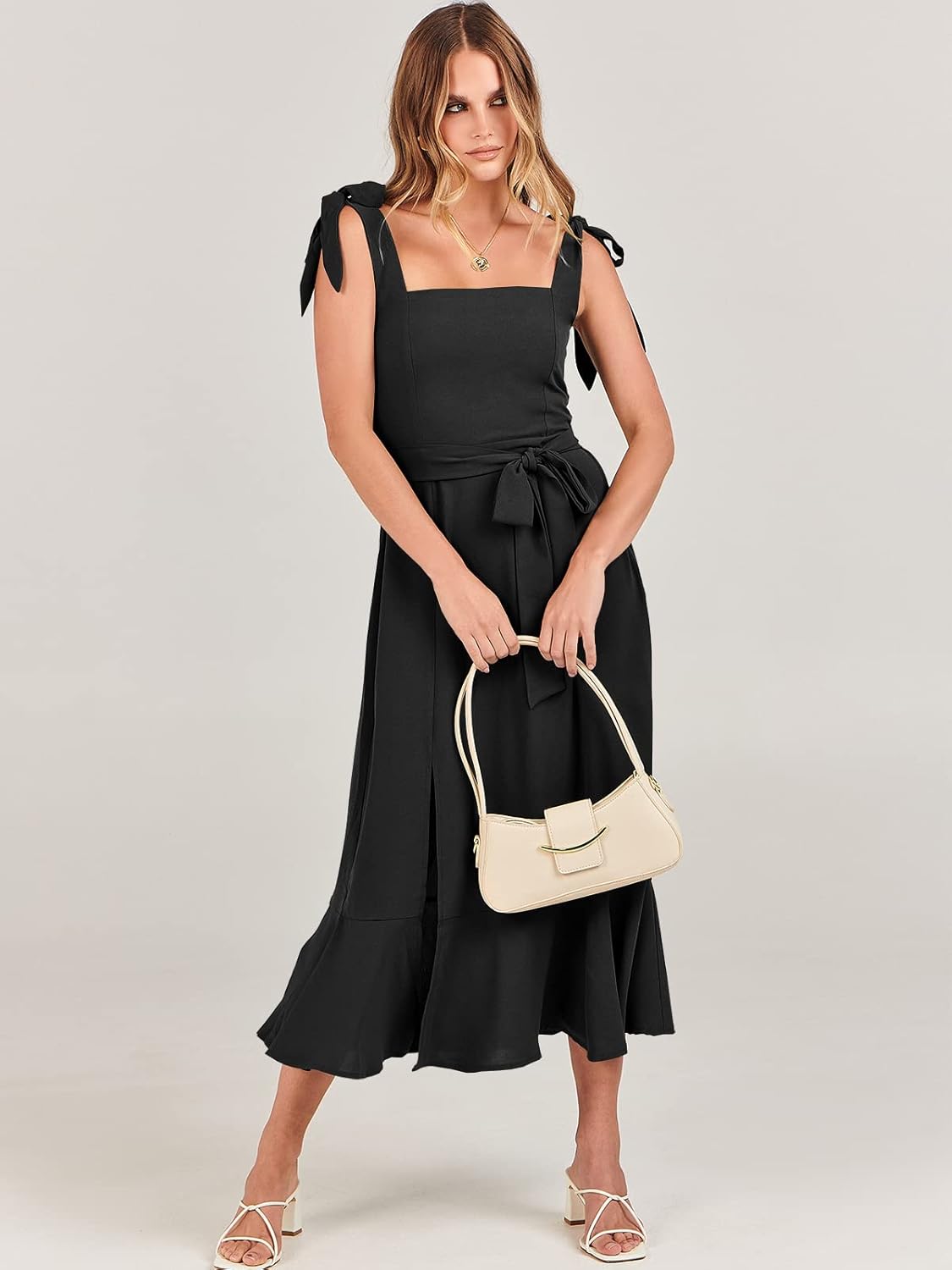 ANRABESS Women's Square Neck Ruffle Split Midi Elegant Formal Wedding Guest Cocktail Bridesmaid Graduation Party Dresses