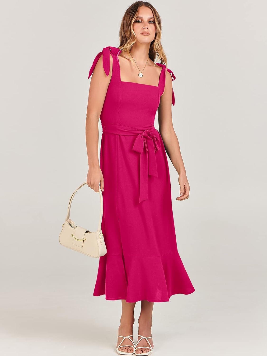 ANRABESS Women's Square Neck Ruffle Split Midi Elegant Formal Wedding Guest Cocktail Bridesmaid Graduation Party Dresses