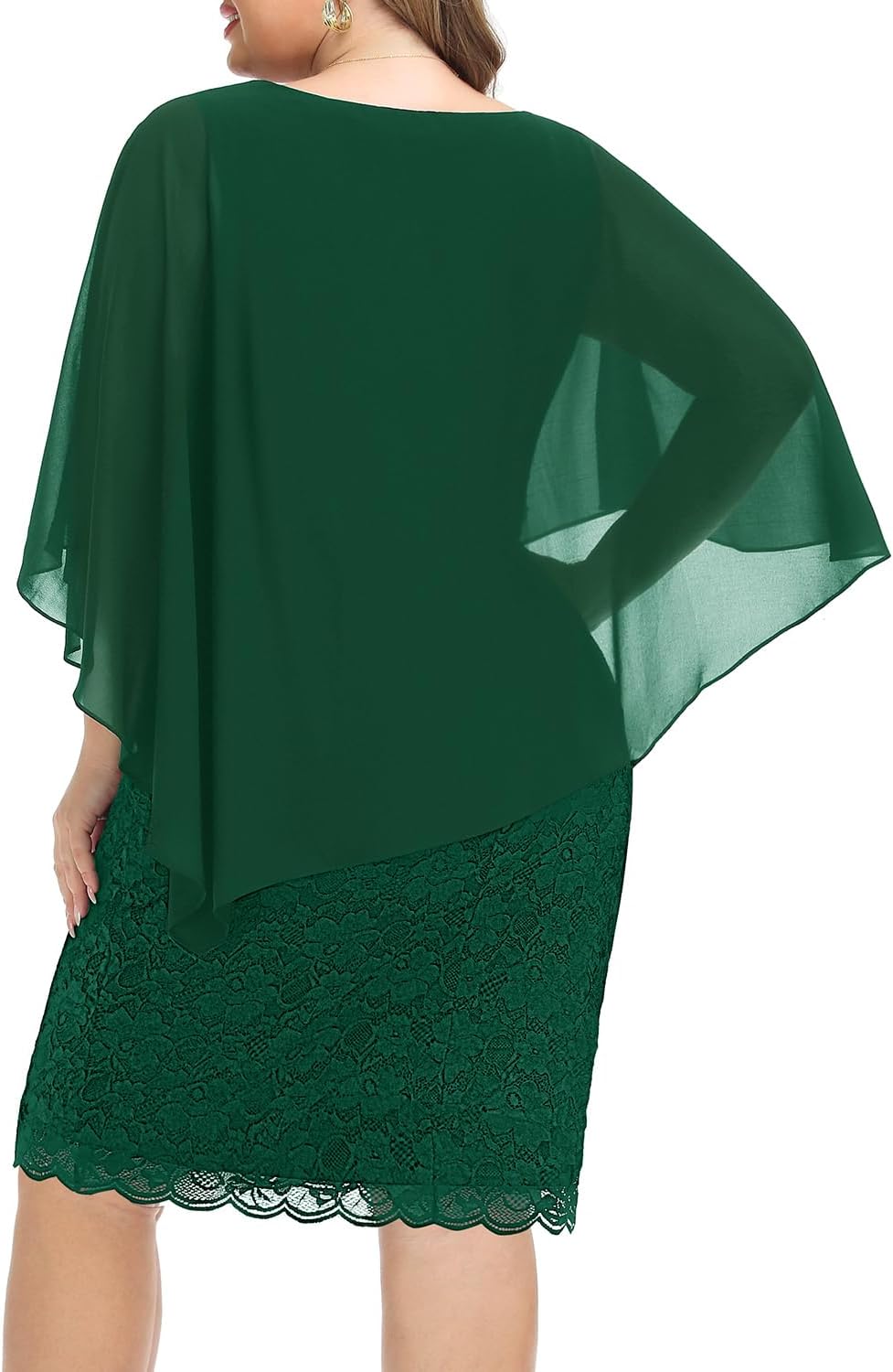 Plus Size Dresses Wedding Guest - Mother Bride Semi Formal Lace Cape with Chiffon Overlay Dresses