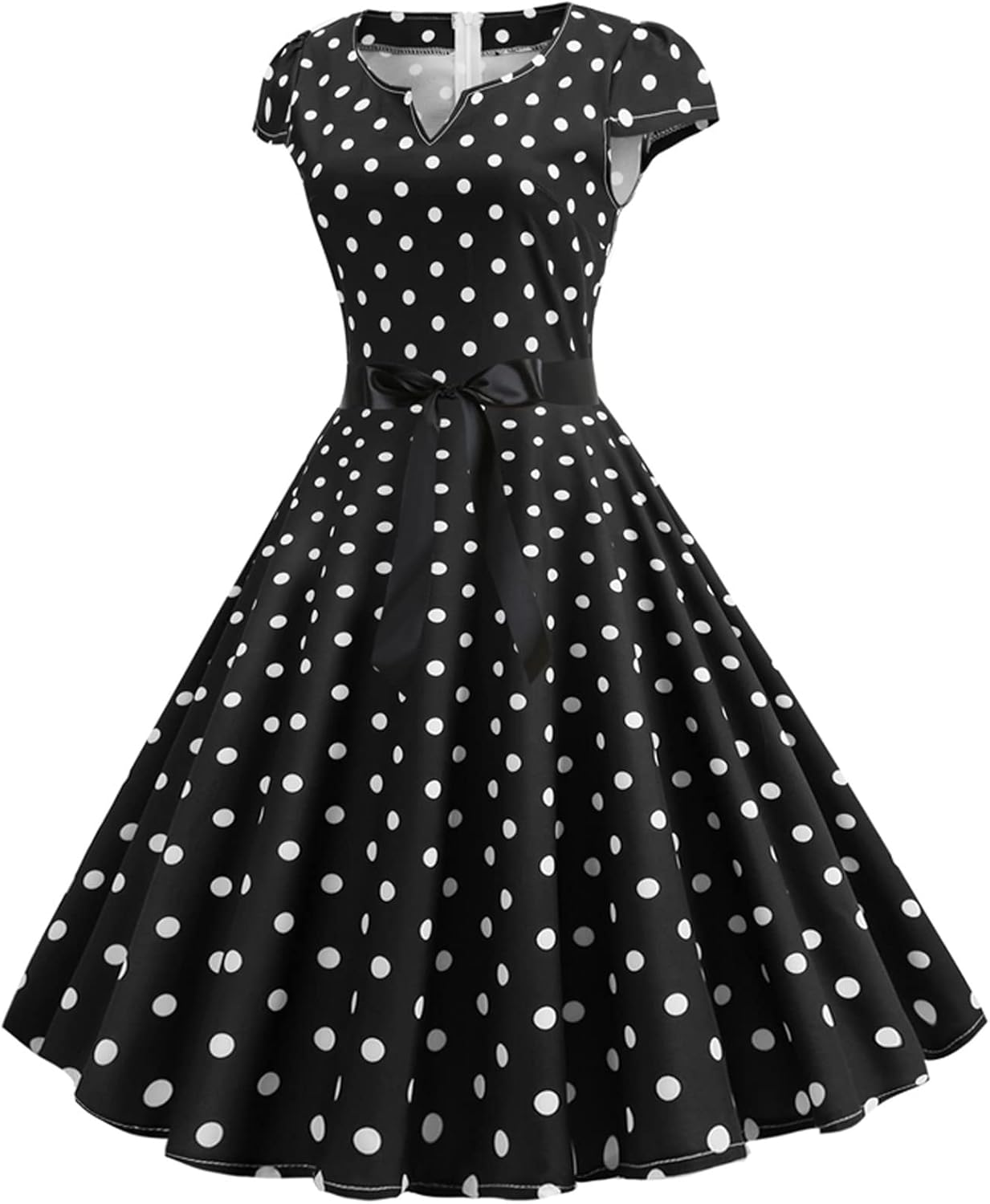 Women Double Breasted Notch Lapel 50s Vintage Short Sleeve Cocktail Swing Dress Polka Dot 1950s Rockabilly Prom Dress