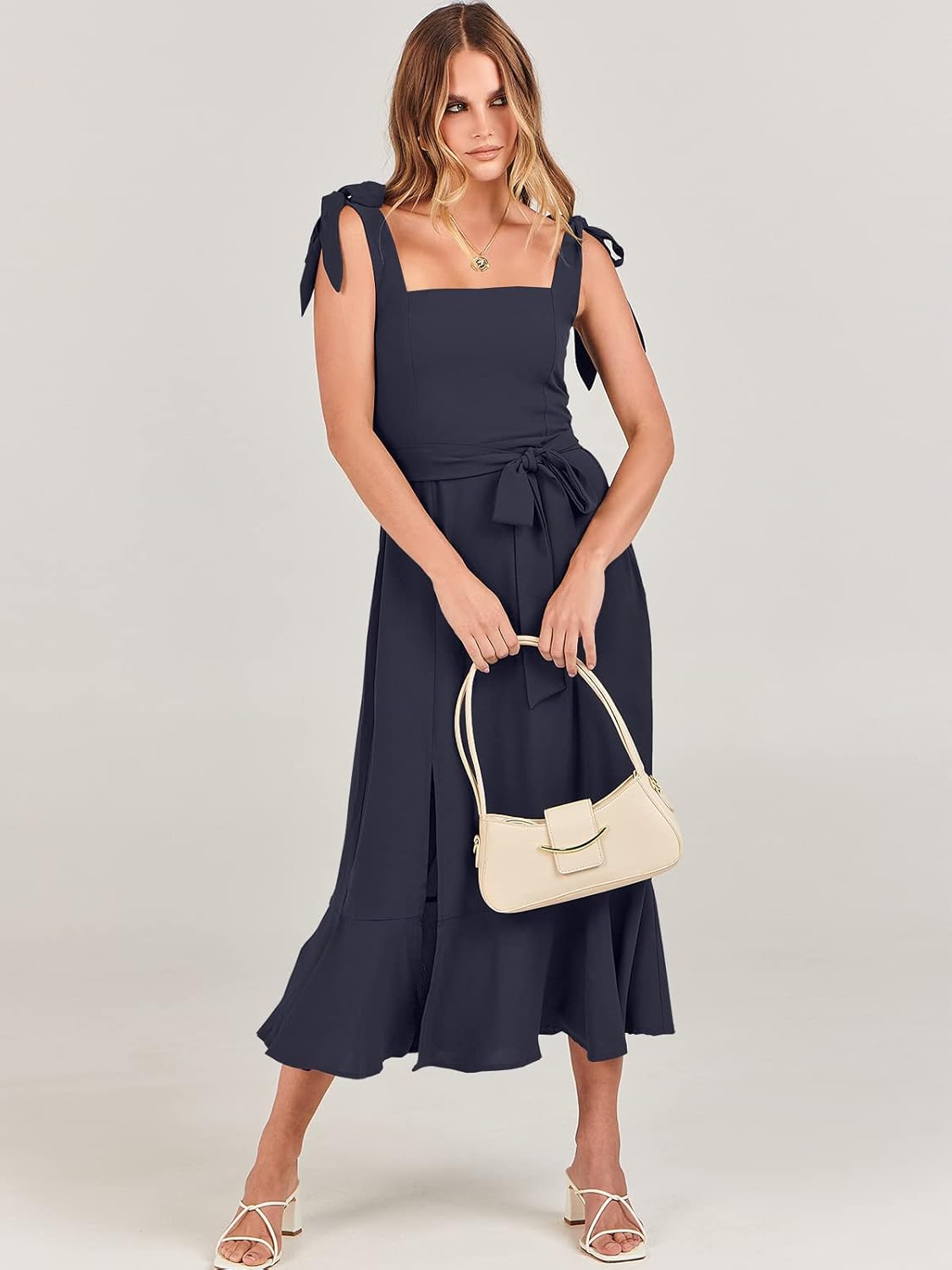 ANRABESS Women's Square Neck Ruffle Split Midi Elegant Formal Wedding Guest Cocktail Bridesmaid Graduation Party Dresses
