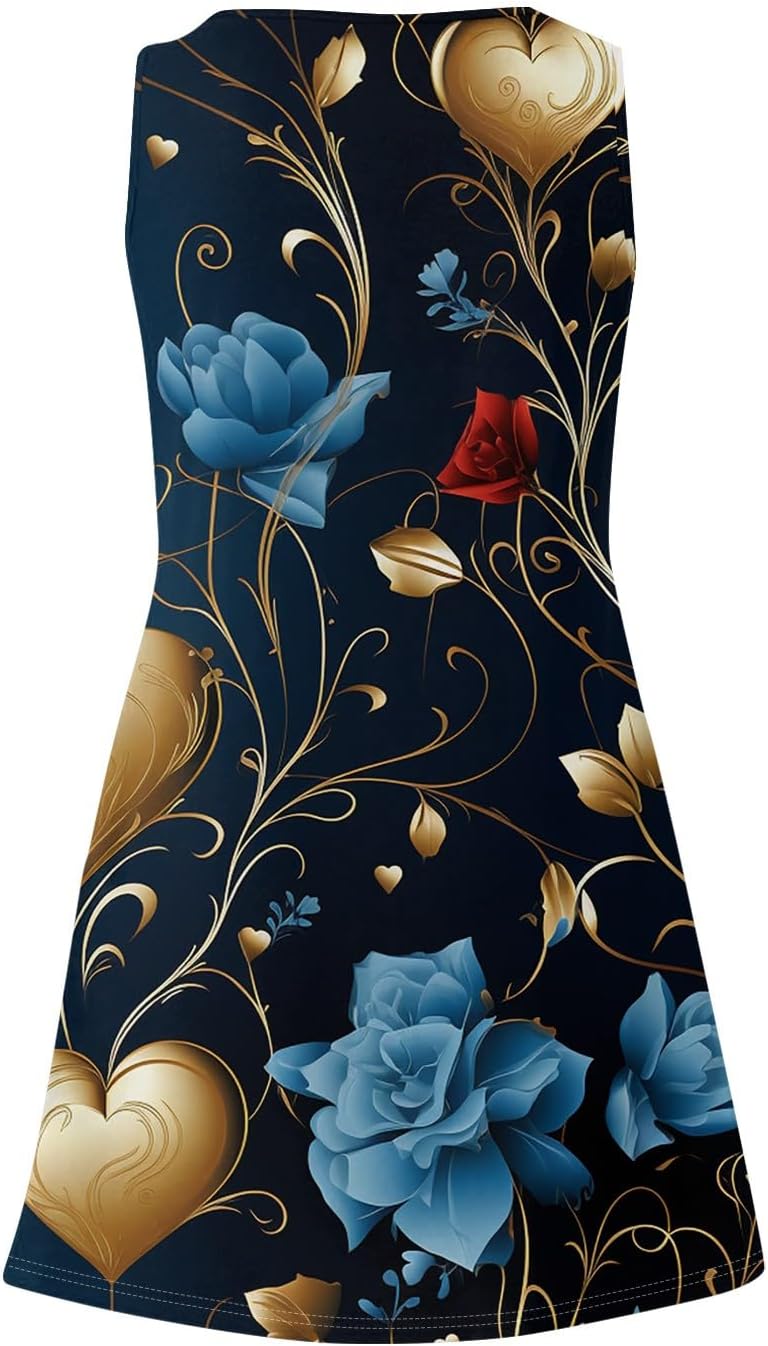Women's Casual Sundress with Pockets Summer Boho Beach Dress,Holiday Hresses for Woment-Shirts Dress U Neck Loose Tank