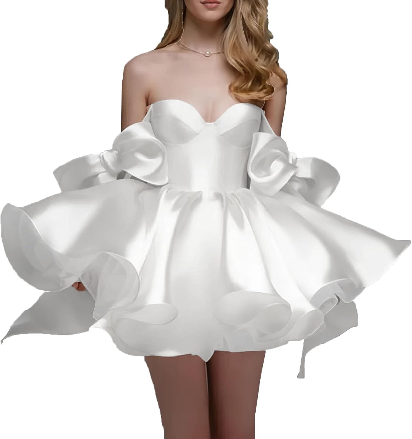 Short Graduation Dress Adjustable Bow Straps Mini Prom Gown Corset Back Birthday Dress for Women with Pockets