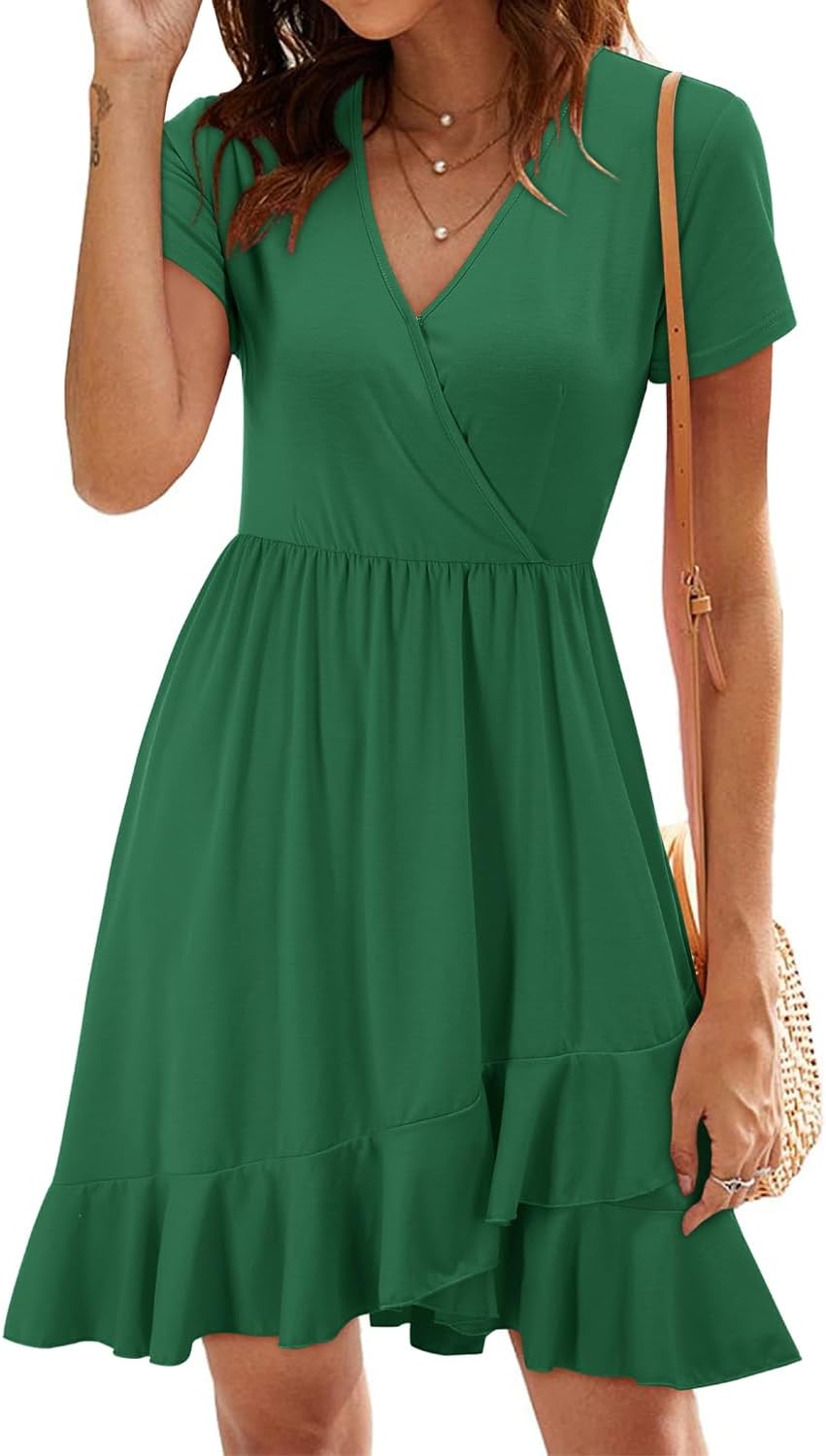 ULTRANICE Womens Summer Dresses Floral V Neck Ruffled Hem Spaghetti Spring Casual Beach Outfits Flowy Wrap Sun Dress