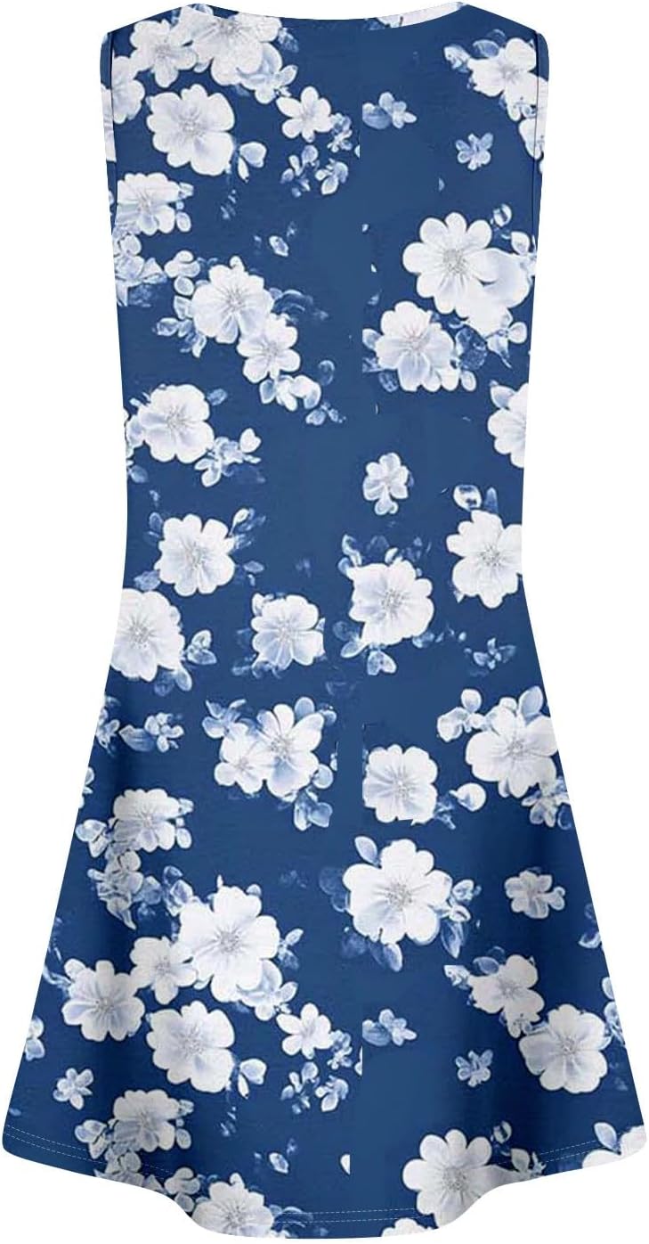 Summer Dresses for Women 2025 Casual Beach U Neck Sleeveless Sundresses Vintage Flowy Boho Tank Dress with Pockets