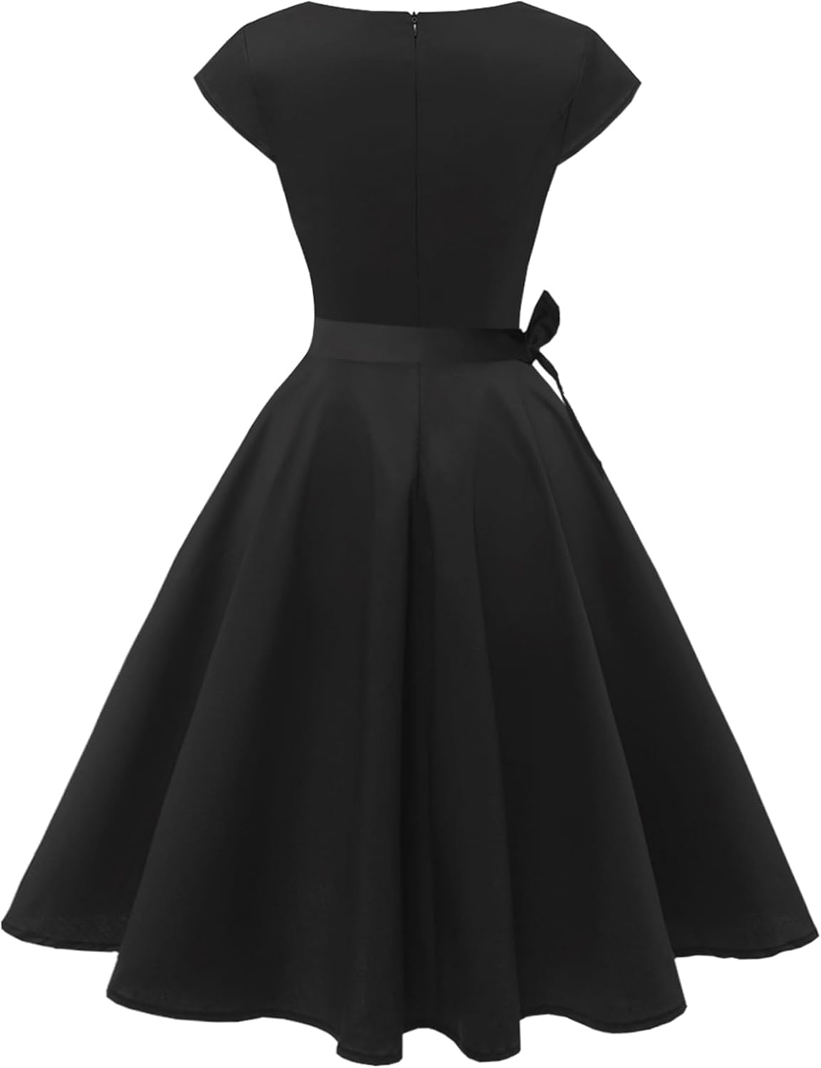 PUKAVT Women's 1950 Boatneck Cap Sleeve Vintage Swing Cocktail Party Dress with Pockets