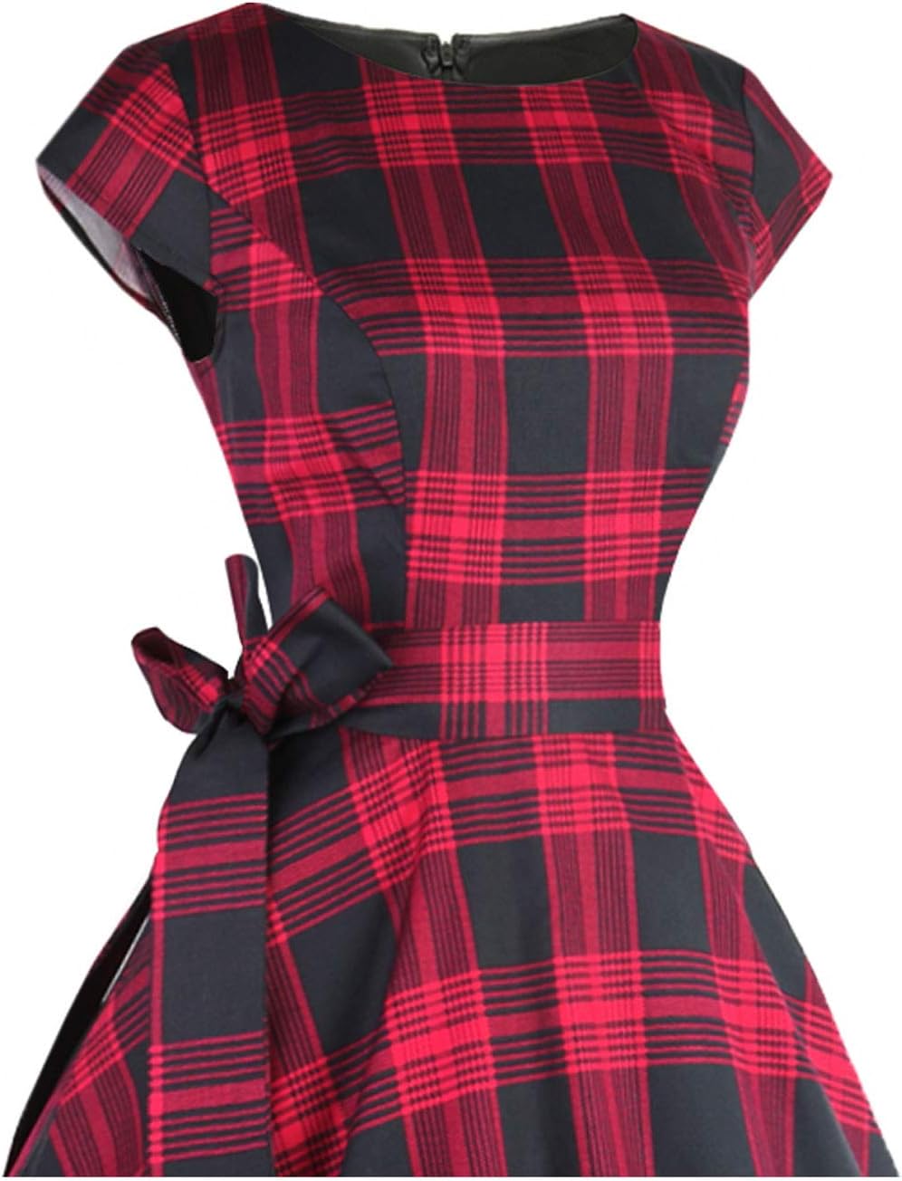 PUKAVT Women's 1950 Boatneck Cap Sleeve Vintage Swing Cocktail Party Dress with Pockets