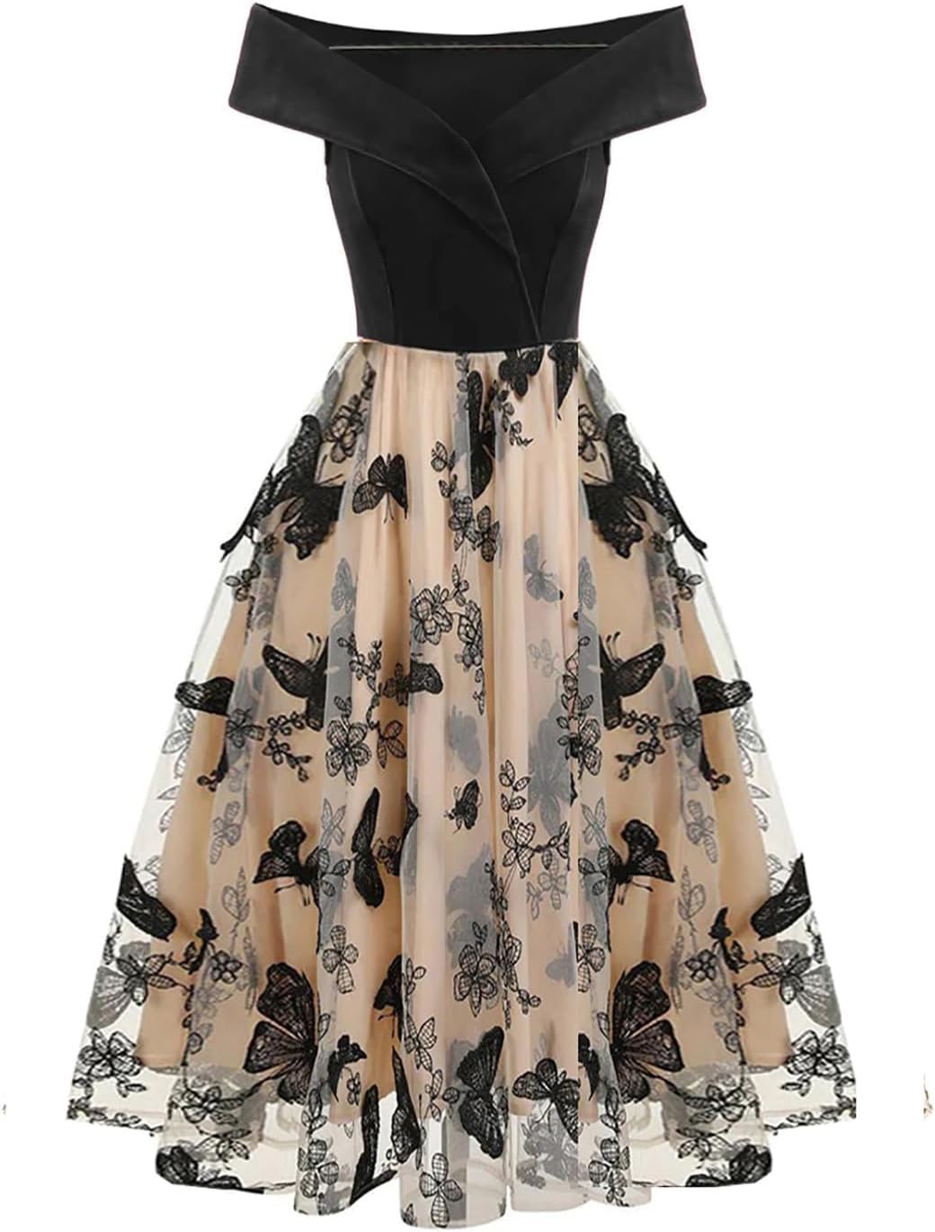 HGps8w Vintage Cocktail Dress for Women, Elegant Butterfly Embroidered Lace V Neck Sleeveless A-Line Party Swing Dresses