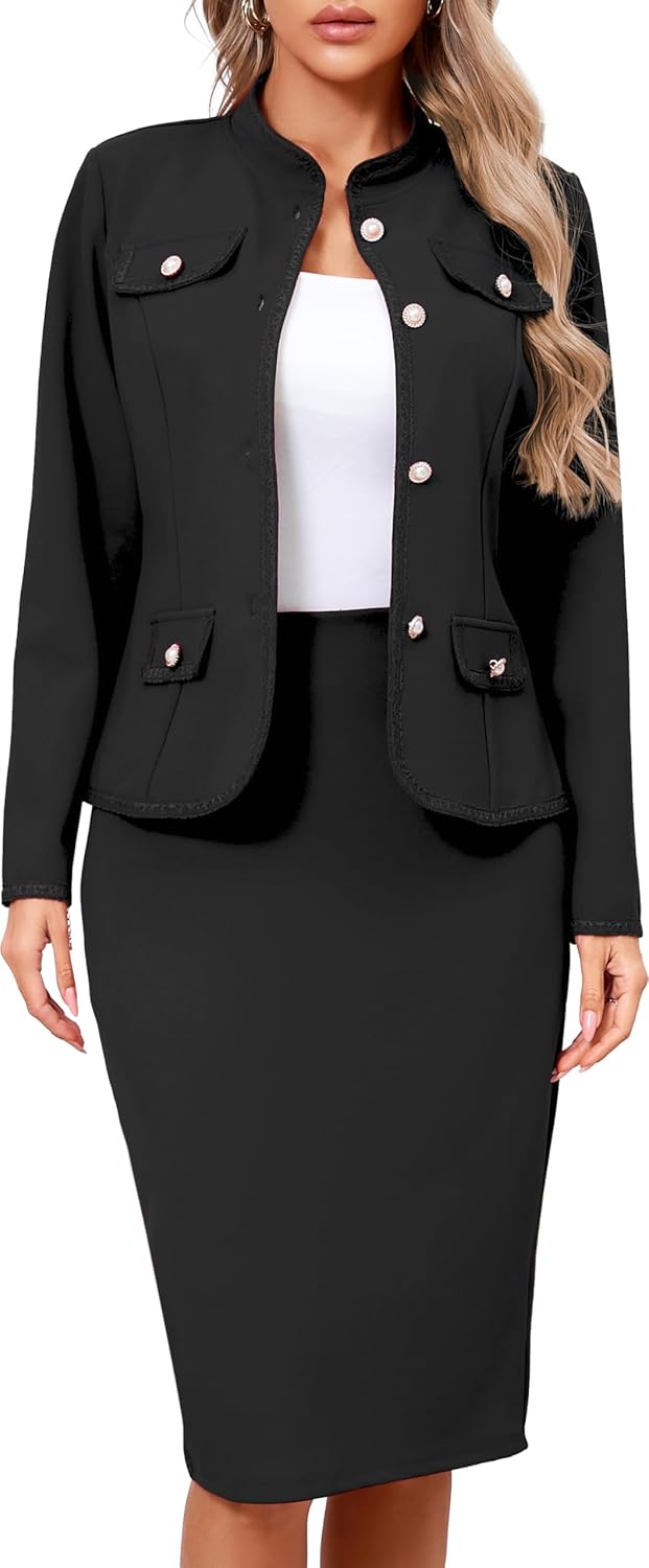 Women 2 Piece Business Suit Elegant Blazer Jacket and Skirt Sets Work Formal Office Clothes Suits
