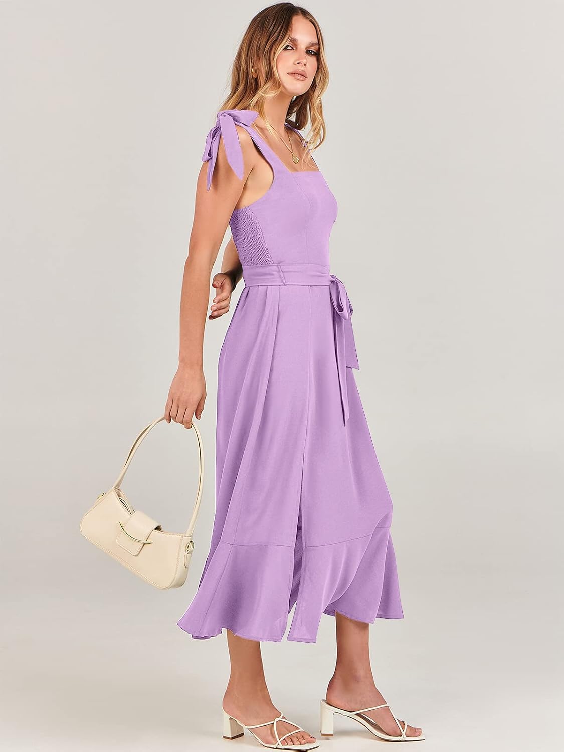 ANRABESS Women's Square Neck Ruffle Split Midi Elegant Formal Wedding Guest Cocktail Bridesmaid Graduation Party Dresses