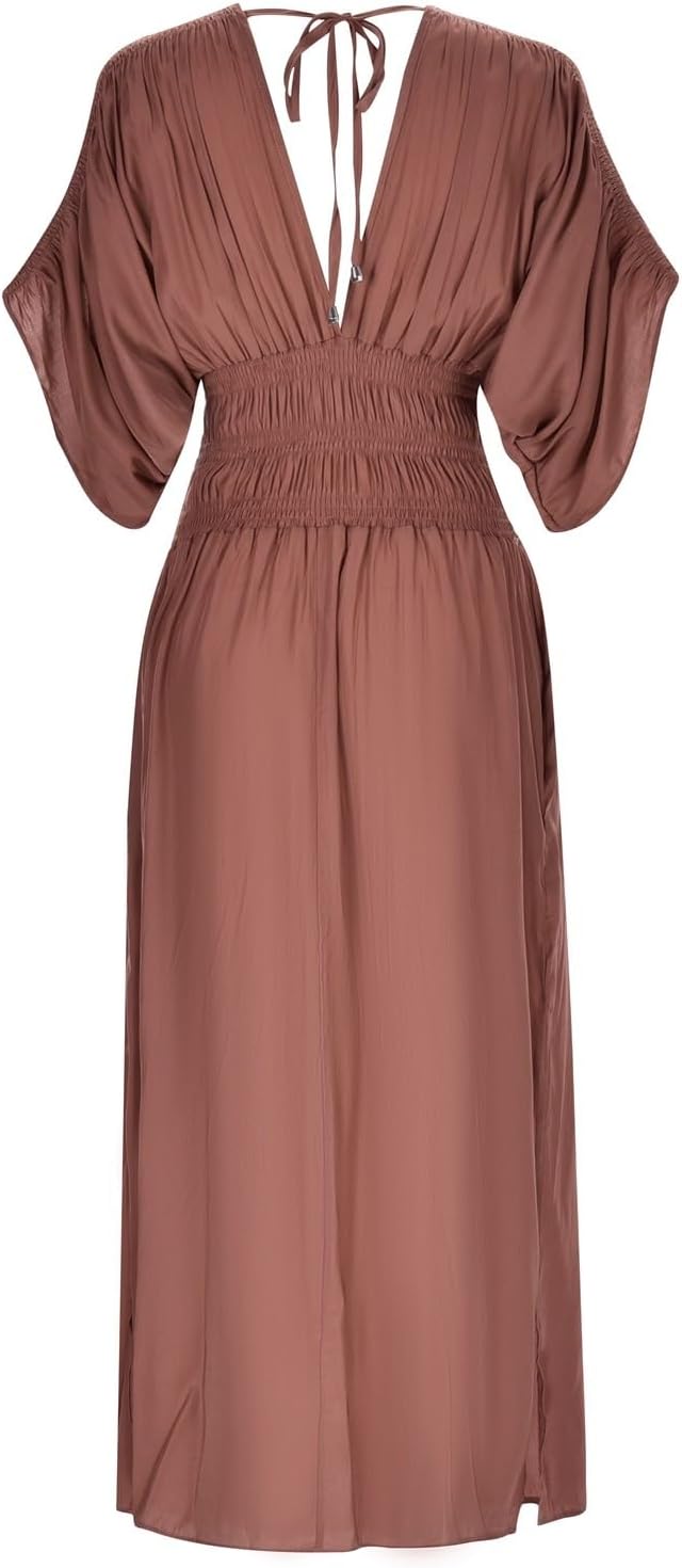Women's Casual Maxi Dresses Ruffle Sleeve Smocked Dress High Waisted Plus Size Long Dresses Split Flowy Sundress