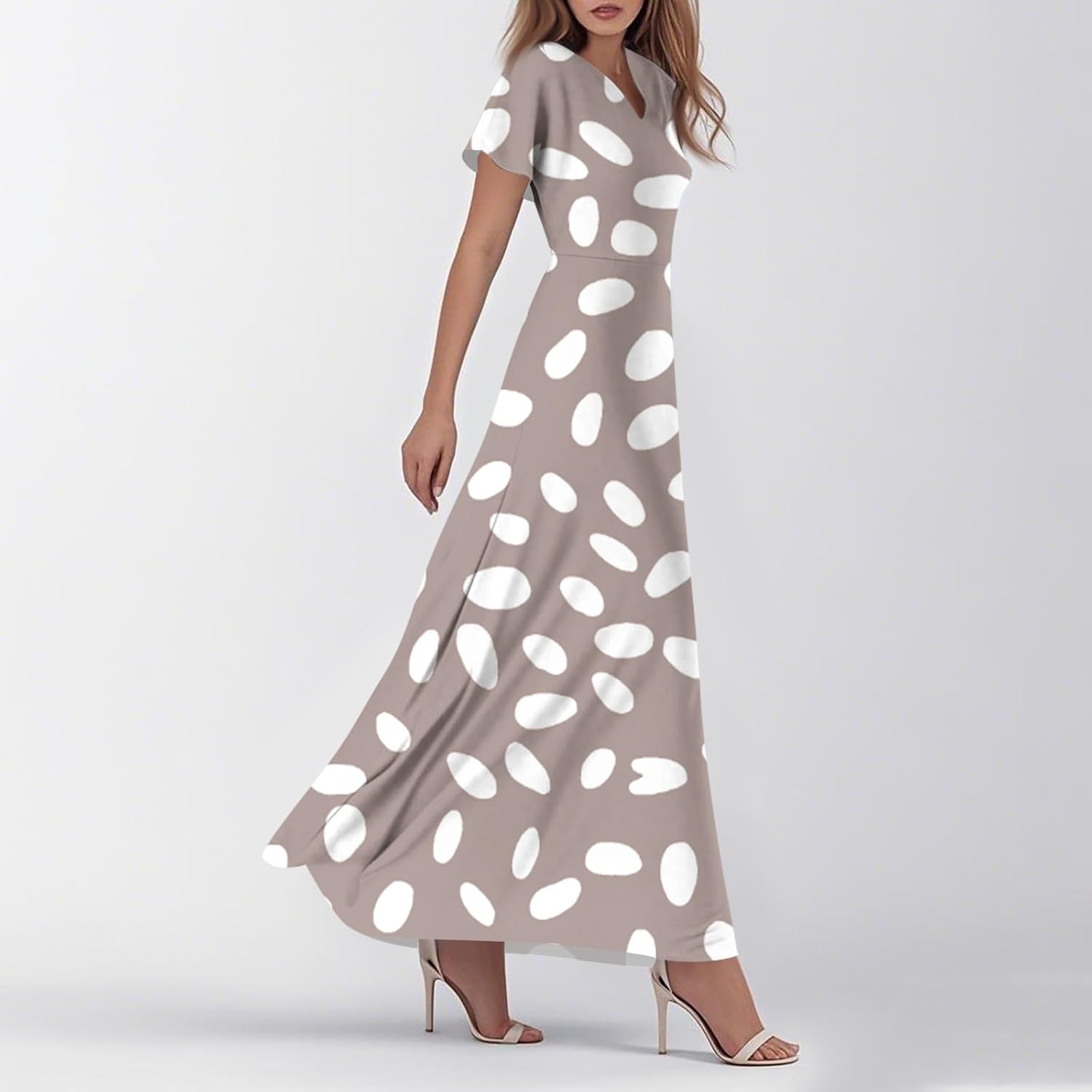 Womens Fashion V Neck Ruffle Short Sleeve Maxi Dress 2025 Summer Elegant Solid Color Flowy A Line Dresses